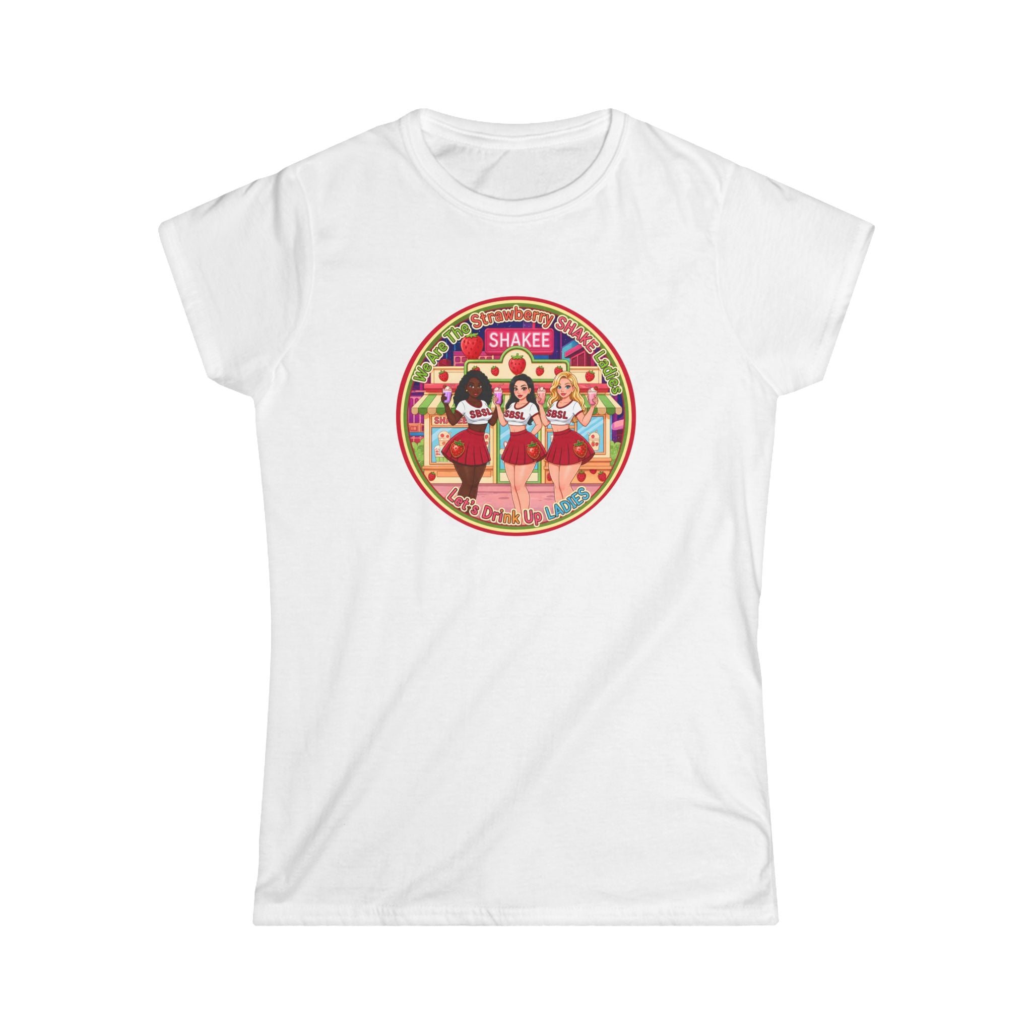 Retro Girl Group Tee — "We Are The Strawberry Shake Ladies" Vintage K-Pop Style Graphic Shirt