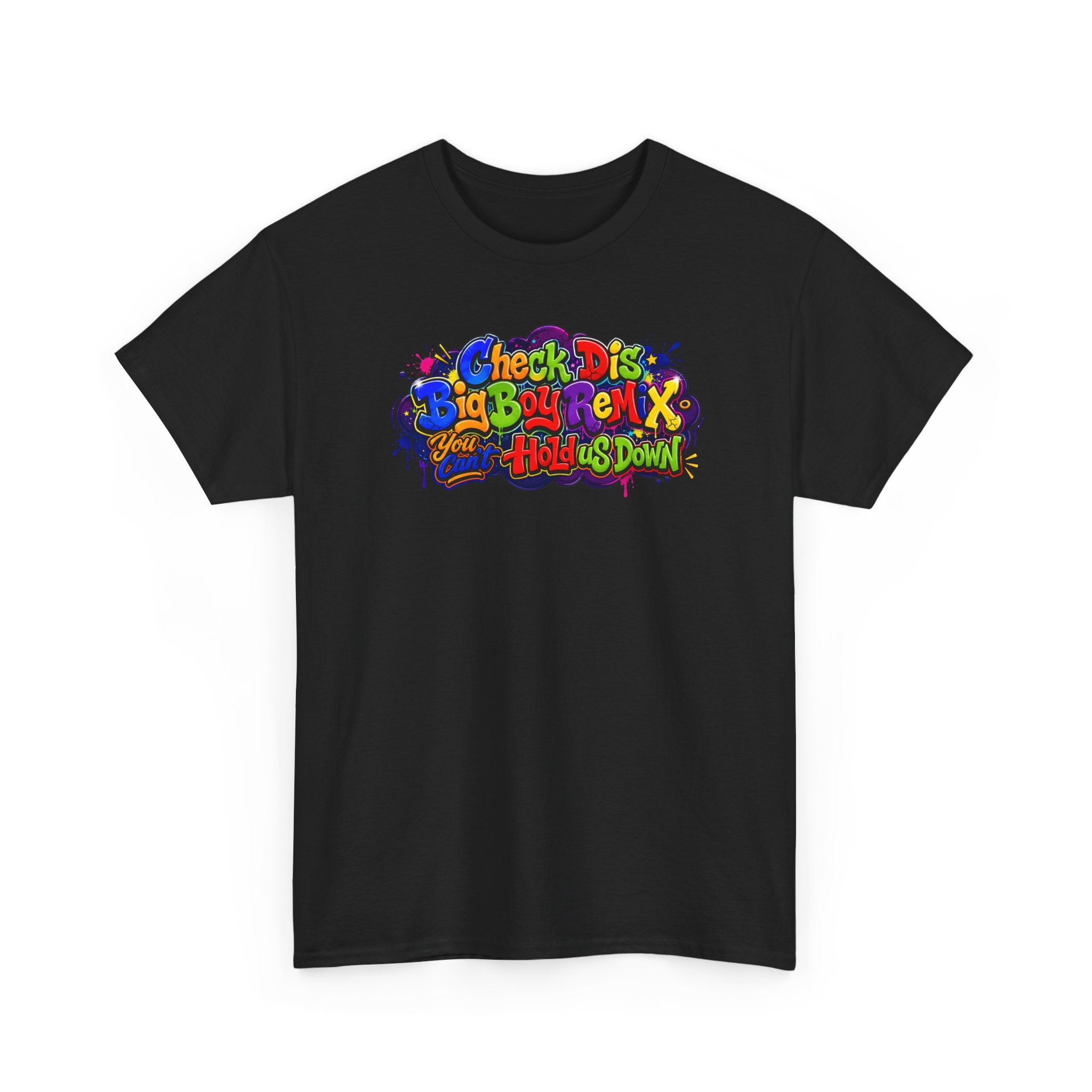 Graphic Tee — Colorful 'Check Dis Big Boy Remix' Retro Street Art T-Shirt