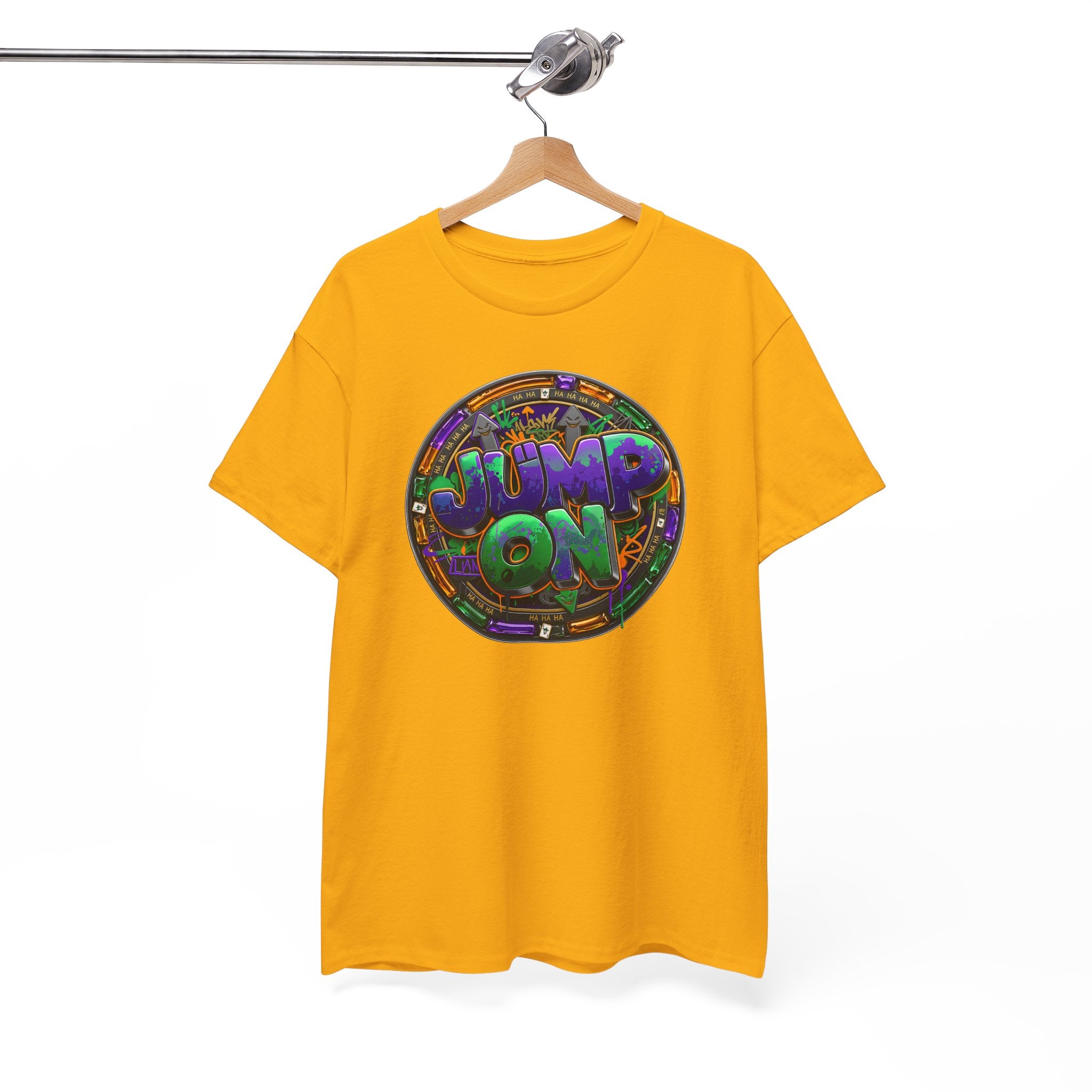 " Jump On" Circle Graphic Tee — Retro Neon Streetwear T-Shirt