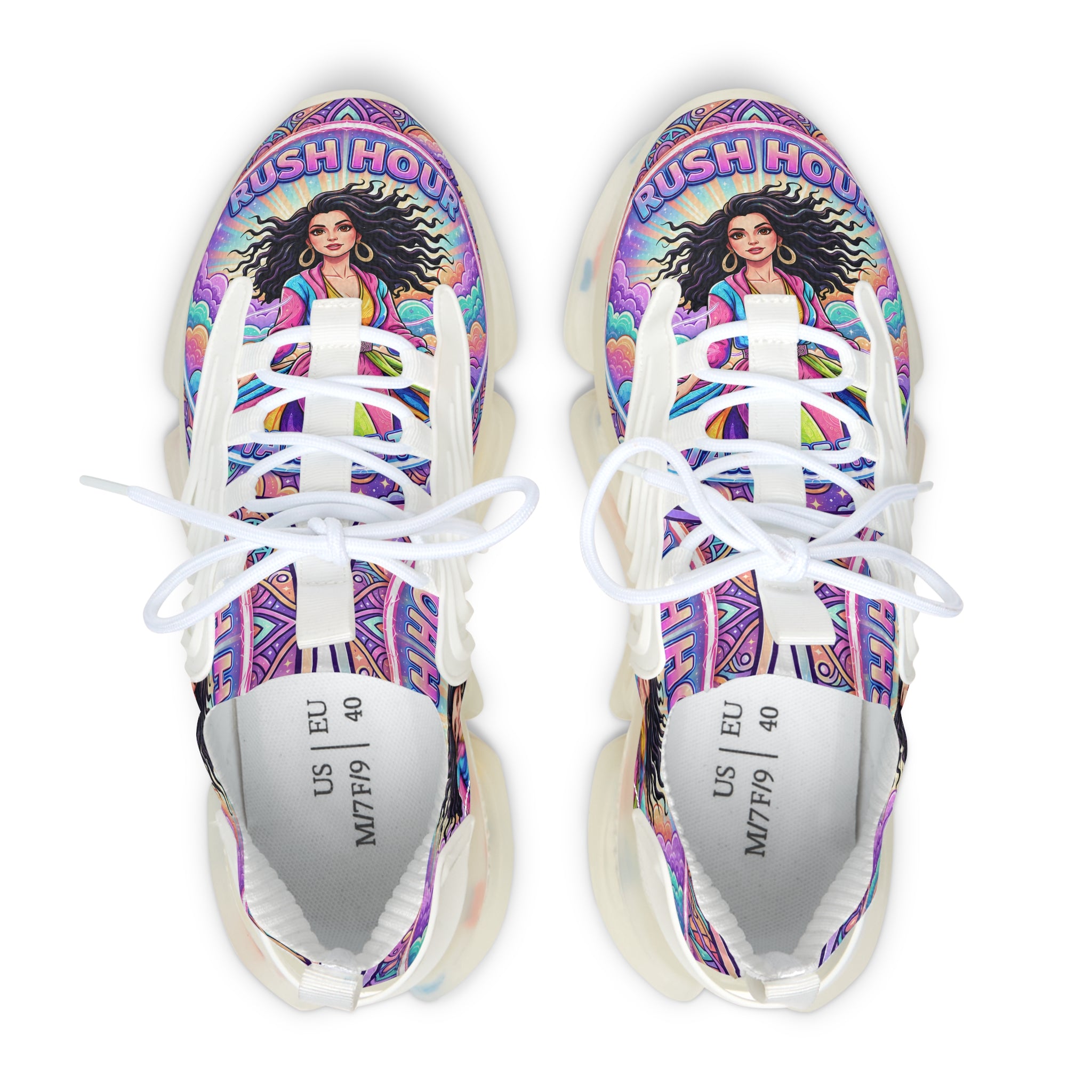 Mesh Sneakers — "Rush Hour "Vibrant Boho Goddess Graphic Women’s Athletic Shoes