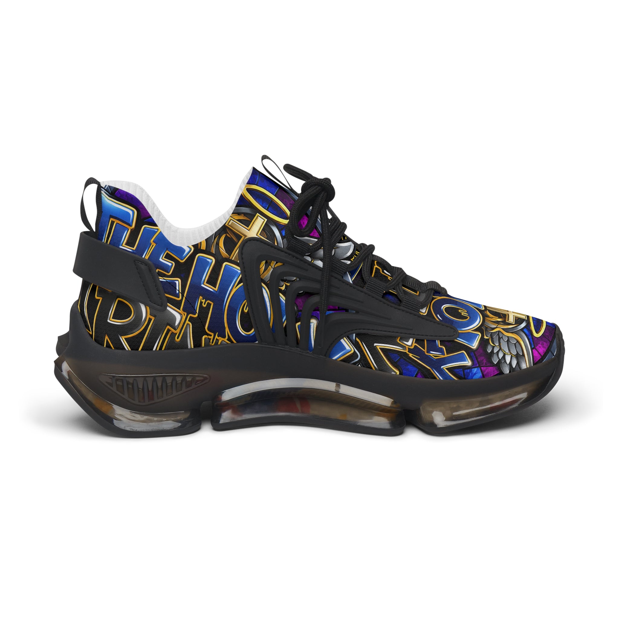 Mesh Sneakers — Bold Graffiti Halo Design for Women