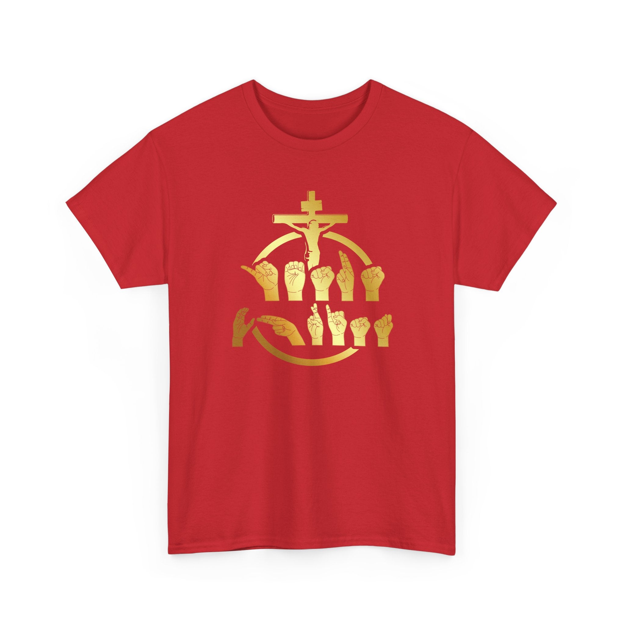 Christian Cross & Praying Hands T-Shirt — Gold Faith Design