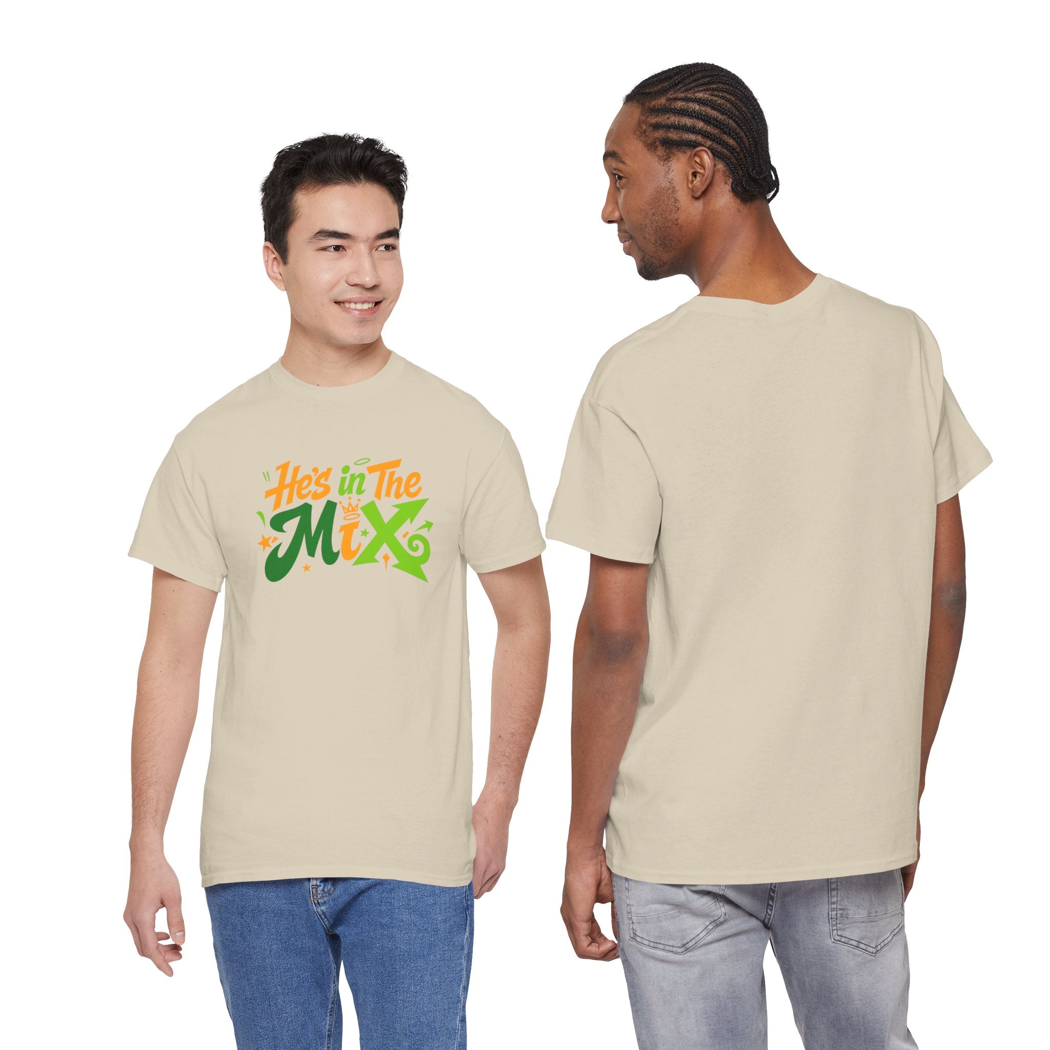 "He's in the Mix" T-Shirt — Retro Green & Orange DJ/Music Tee
