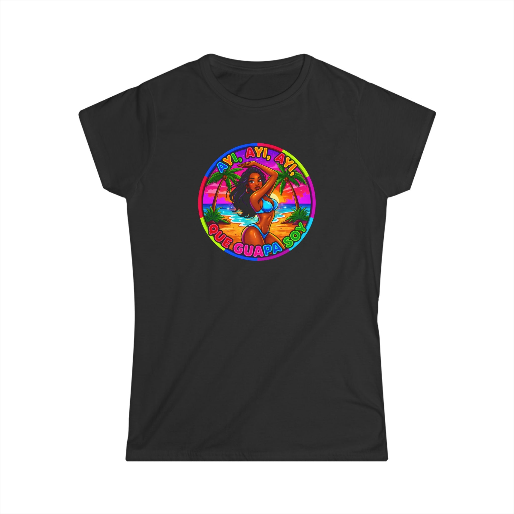 Vintage Tropical Surf T-Shirt — "Ayi, Ayi Ayi Que Guapa Soy"  Retro Beach Graphic