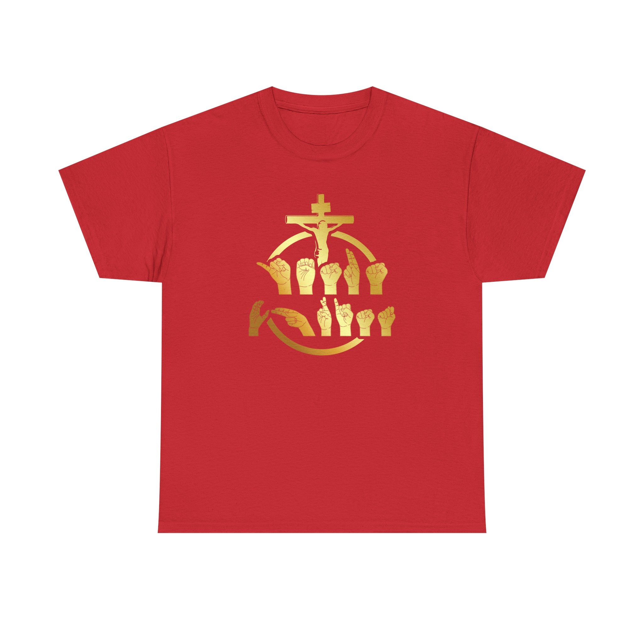Christian Cross & Praying Hands T-Shirt — Gold Faith Design