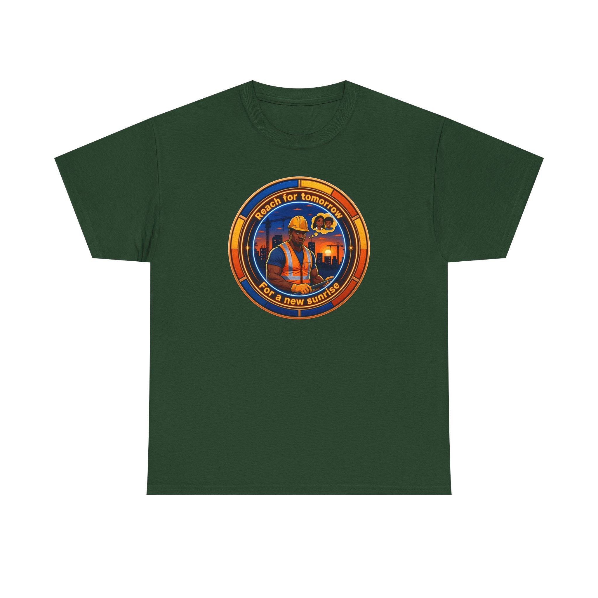 Construction Worker Sunset Tee — “Reach for Tomorrow ” Safety Crew T-Shirt