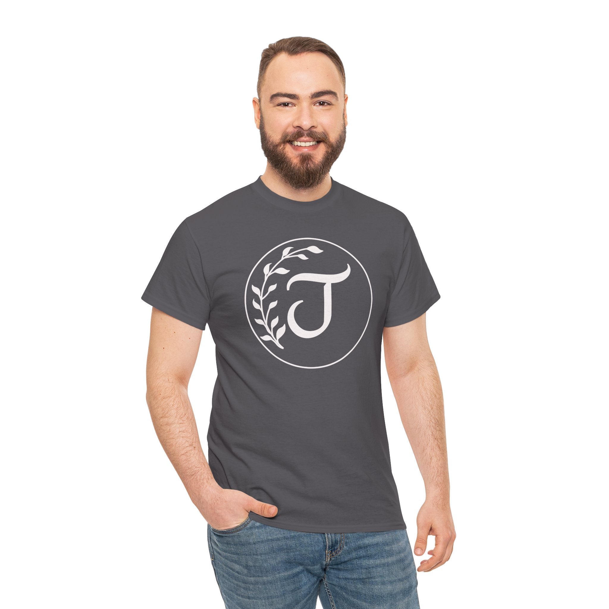 White Tee with Subtle "Floral J " Jesus Christ "— Minimalist Japanese Character T-Shirt