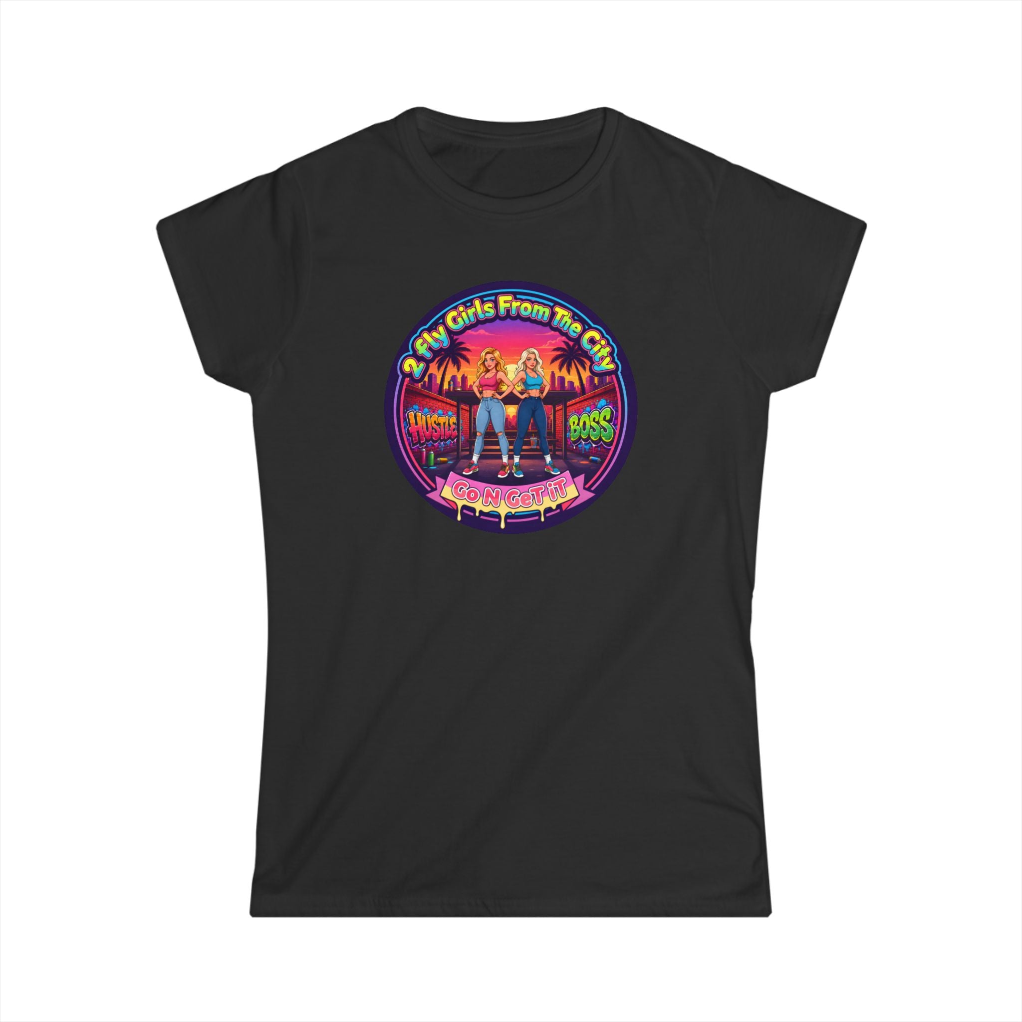 Retro '2 Fly Girls From The City"  Graphic Tee - 80s Sunset Rock Band Vibe