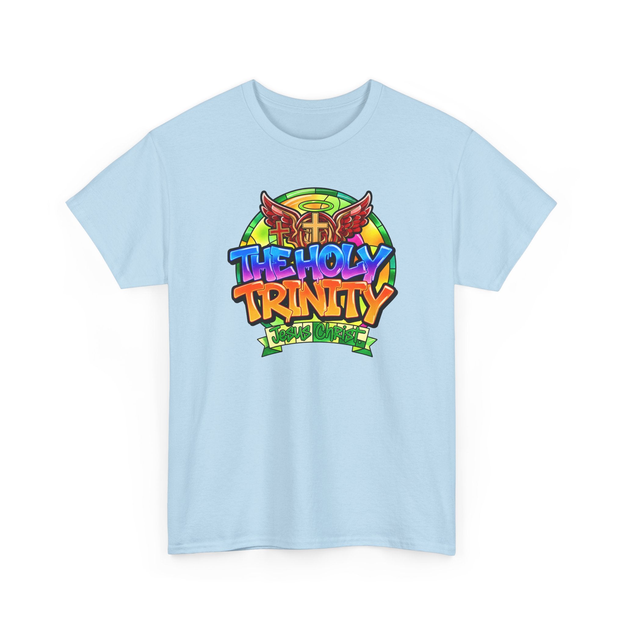 Holy Trinity Graphic Tee — Colorful Faith-Inspired Streetwear T-Shirt