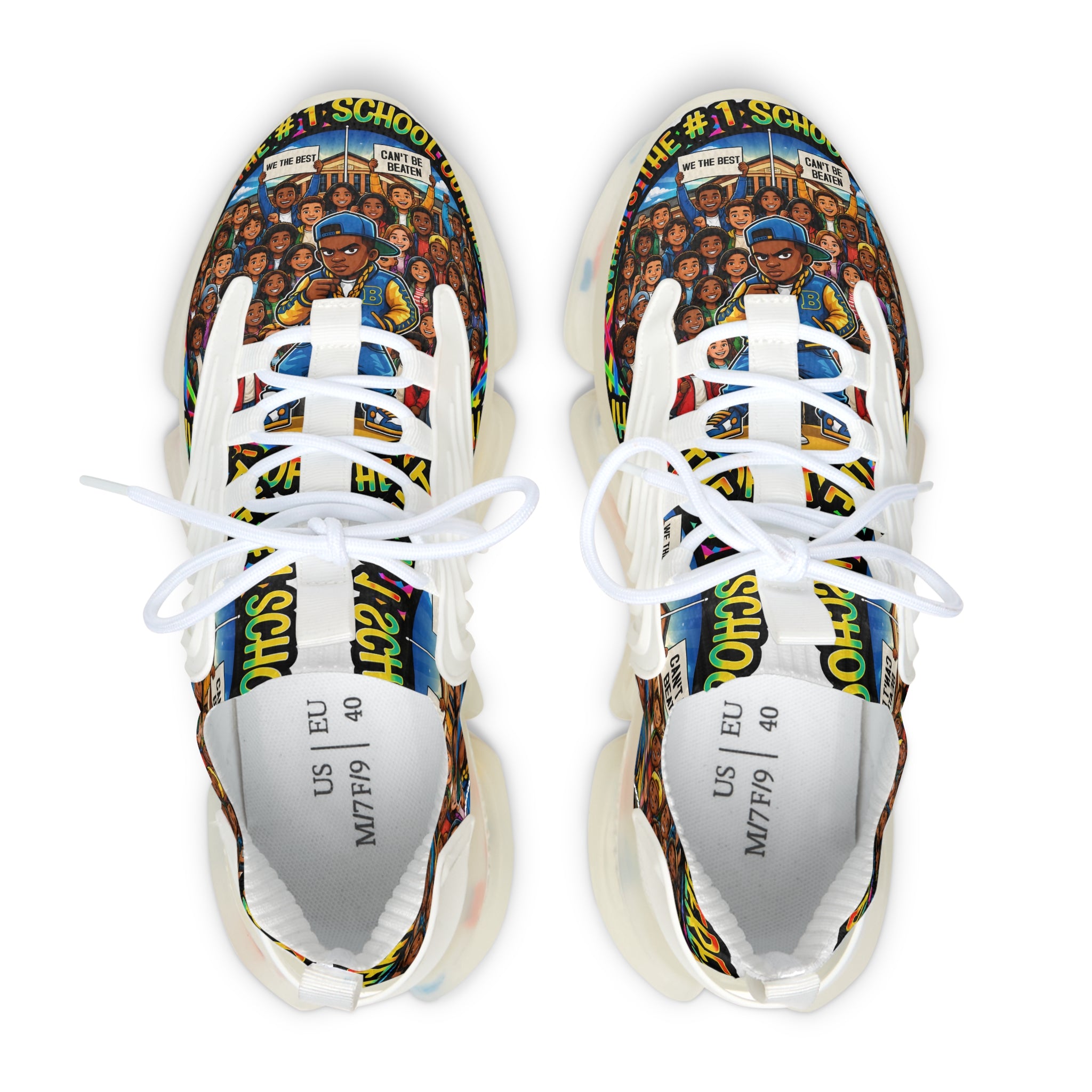 Mesh Sneakers — Colorful School Portrait Collage Women’s Sneakers