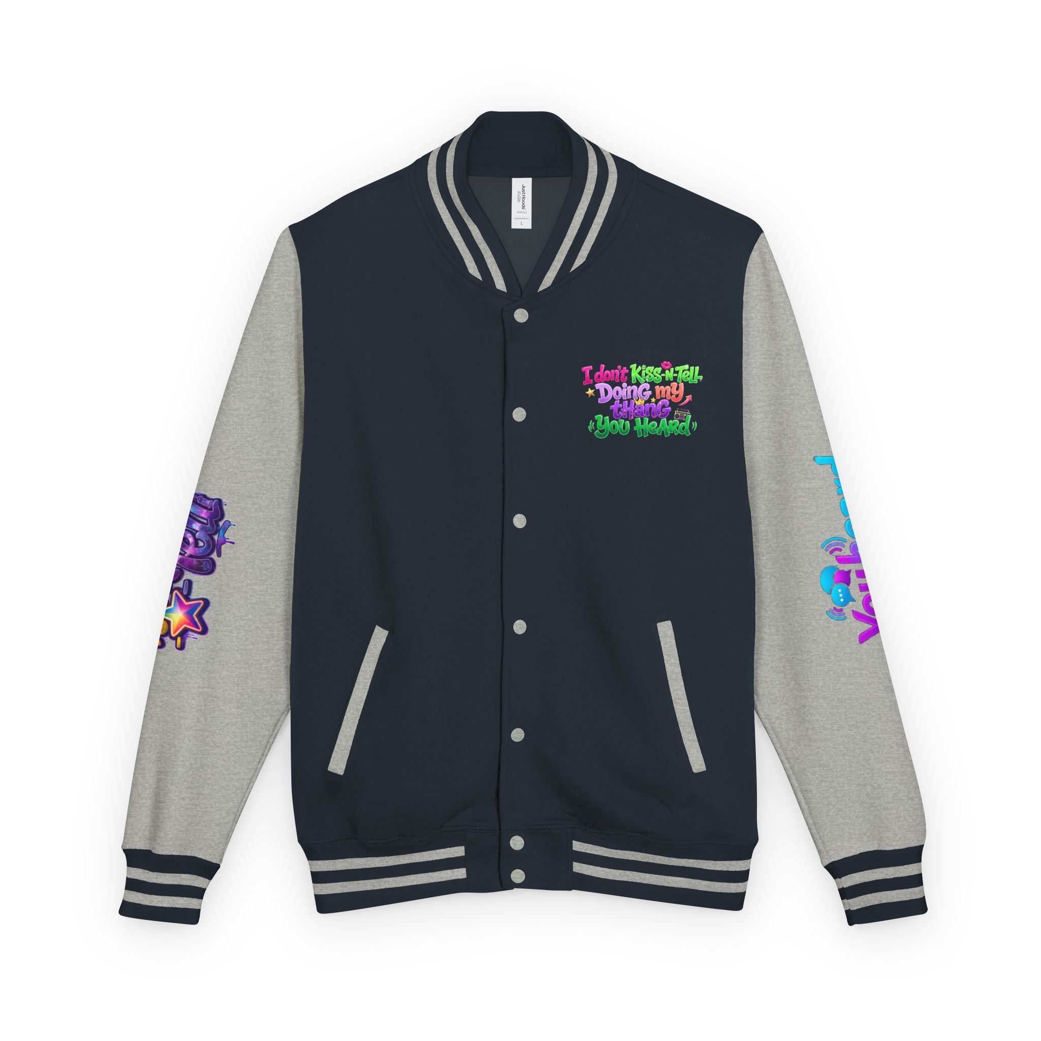 Letterman Jacket — "I Don't Kiss-N-Tell, Doing My Thang You Heard" Colorful Streetwear