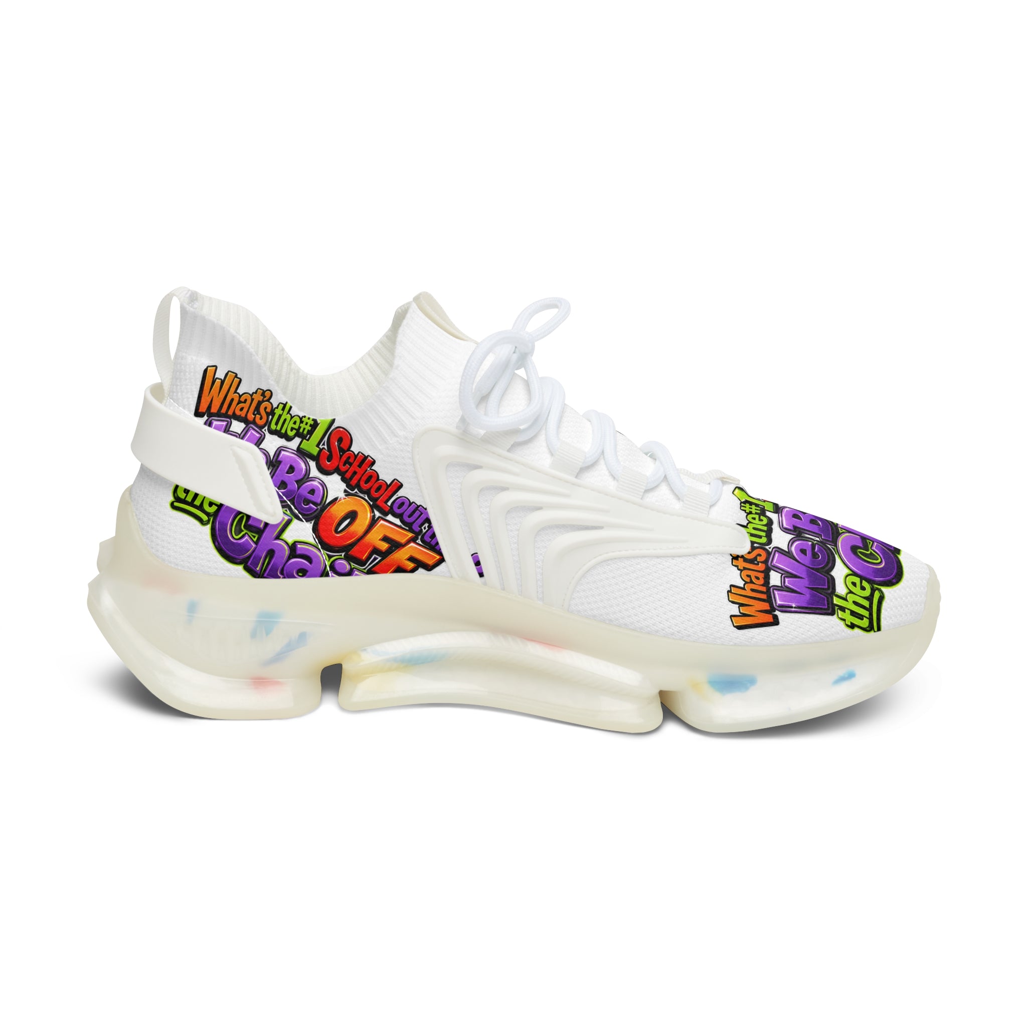 Mesh Sneakers — Colorful "We Be Off the Chain" Graphic Athletic Shoes