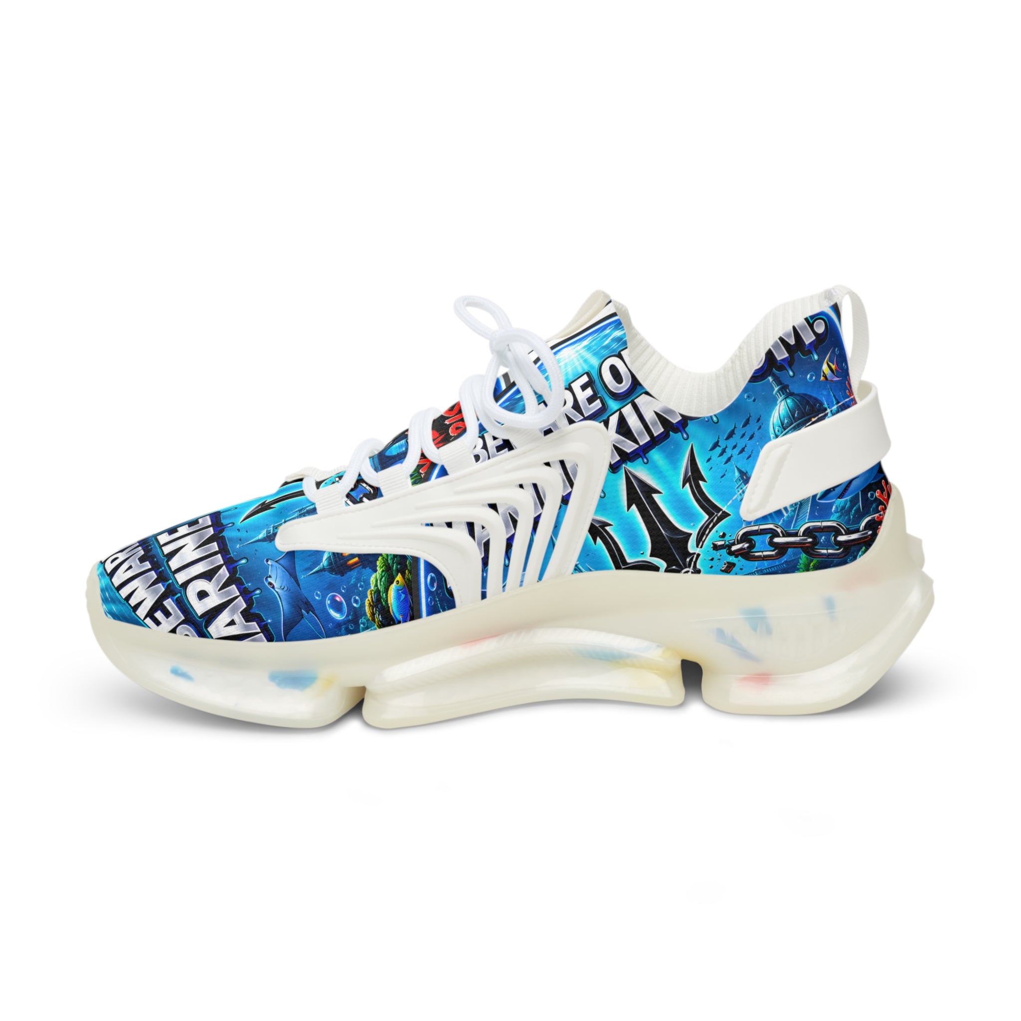 Men's Mesh Sneakers —"Beware Of The Marine Warrior"Ocean Trident Streetwear Running Shoes