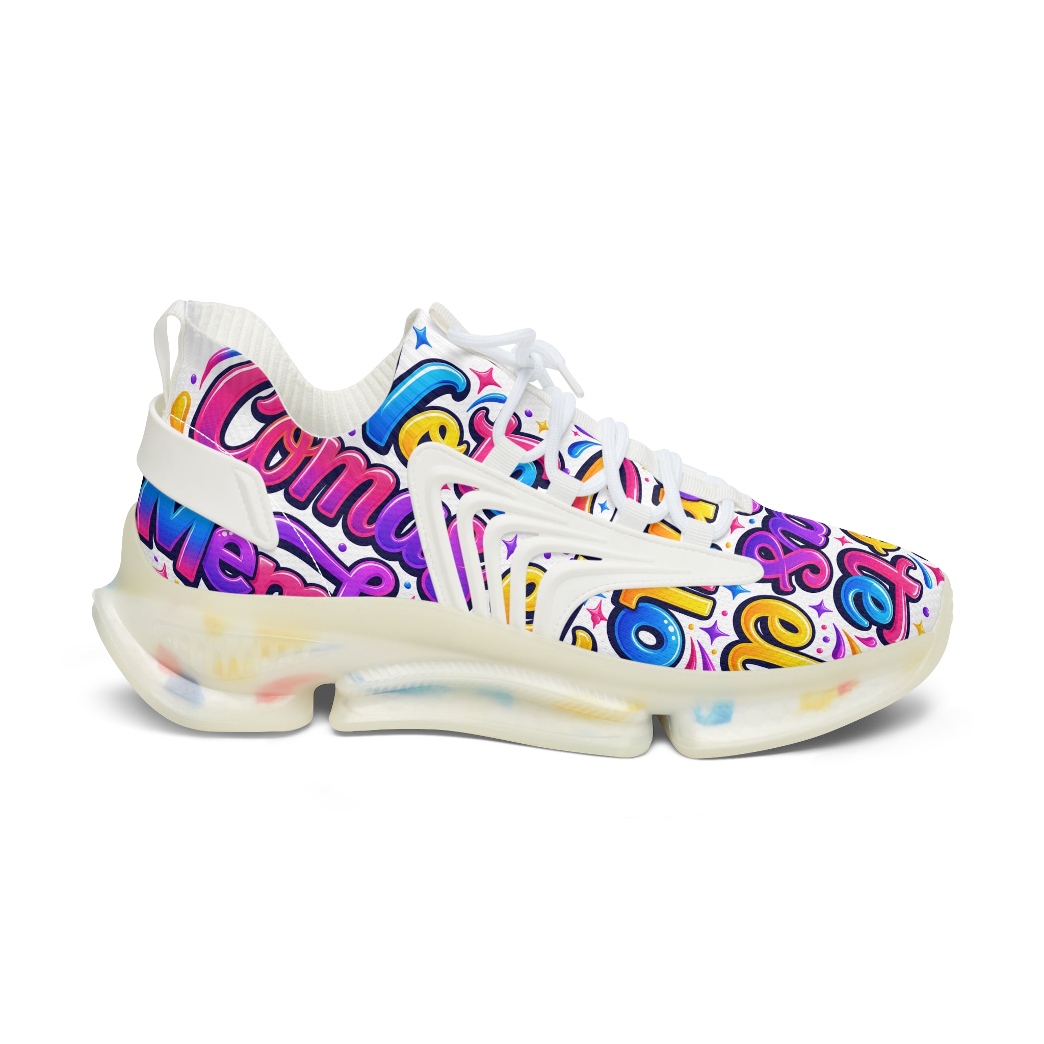 Colorful Graffiti 'No Te Comas El Membrillo" Women's Mesh Sneakers — Funky Streetwear Trainer
