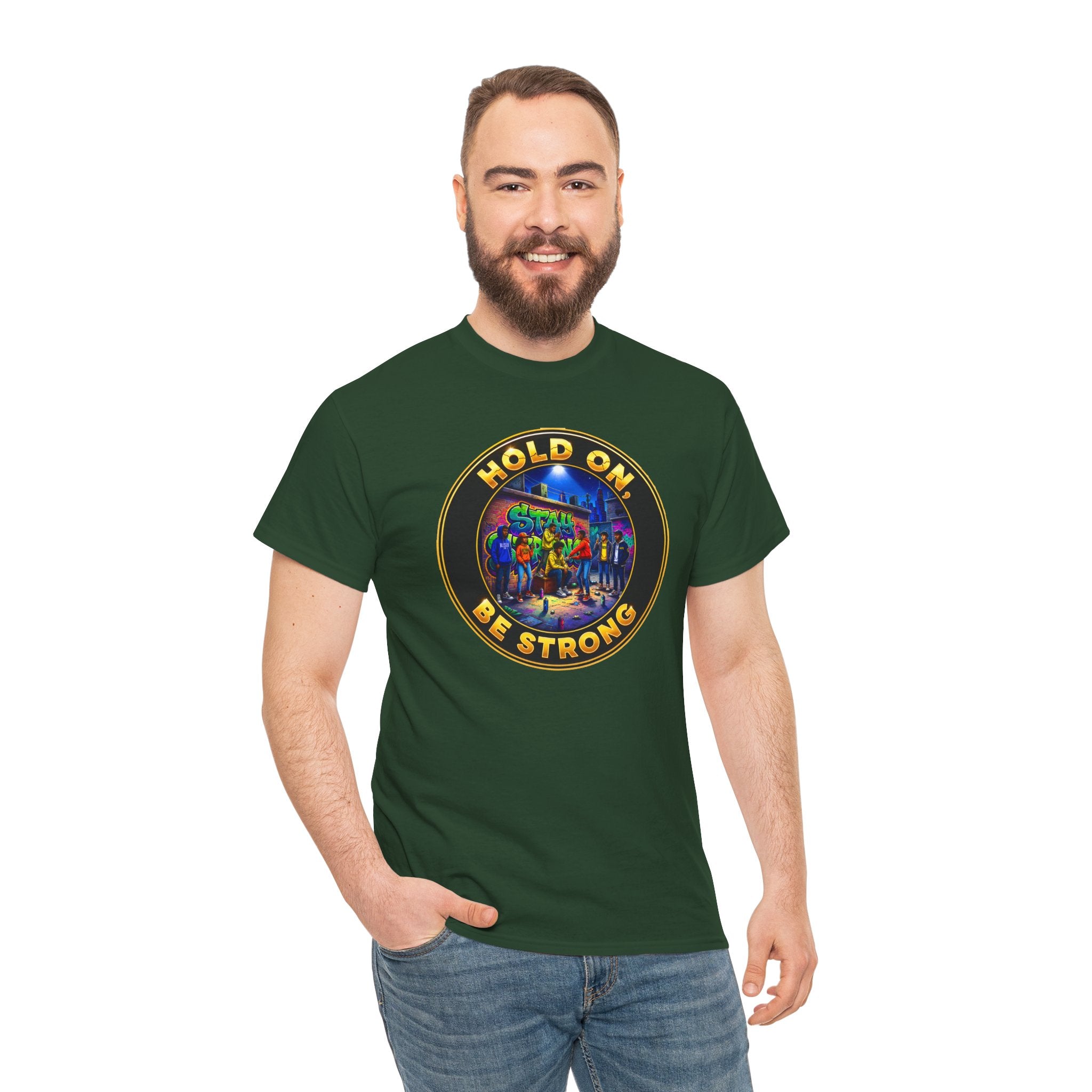 T-Shirt — 'Hold On Be Strong' Inspirational Retro Circle Graphic Tee