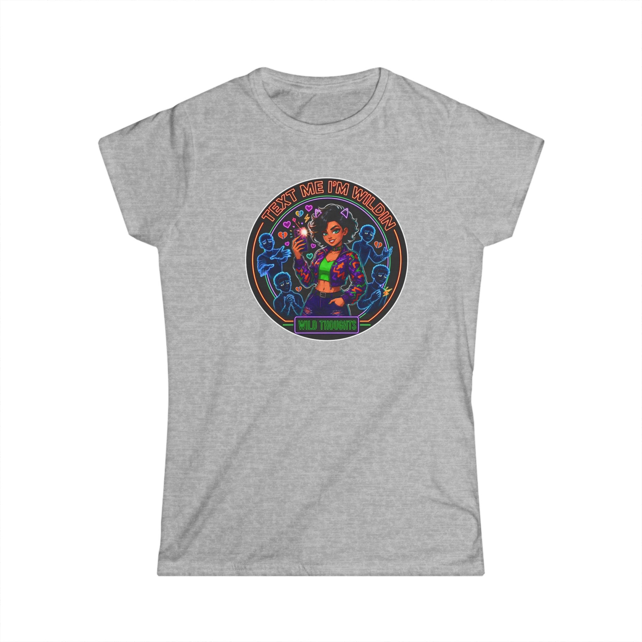 Women's Tee — "Text Me, I'm Wilding" Vibrant Cosmic Girl Graphic
