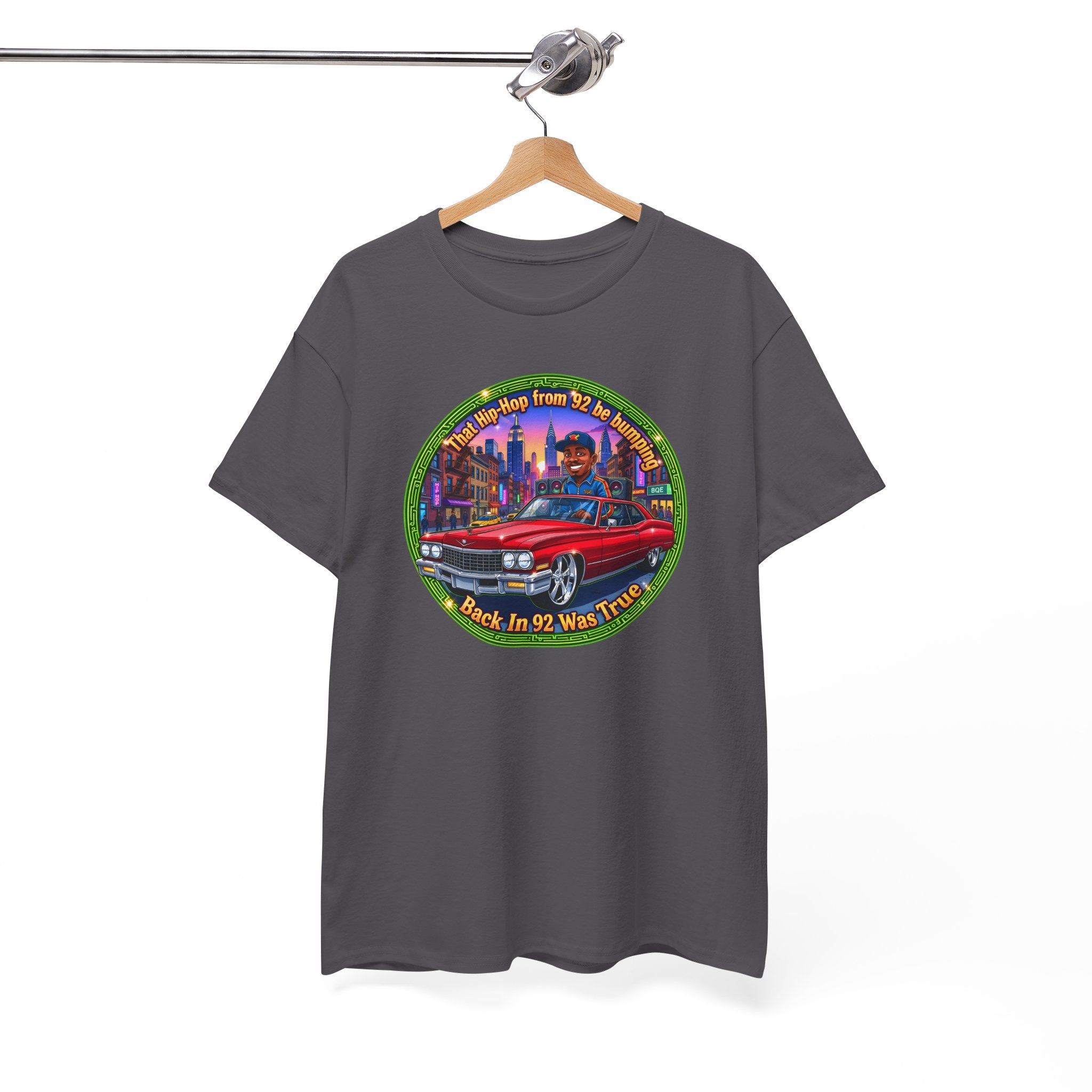 Vintage Red Convertible T-Shirt – “That Hip-hop From 92 Be Bumping" Retro City Cruise Tee