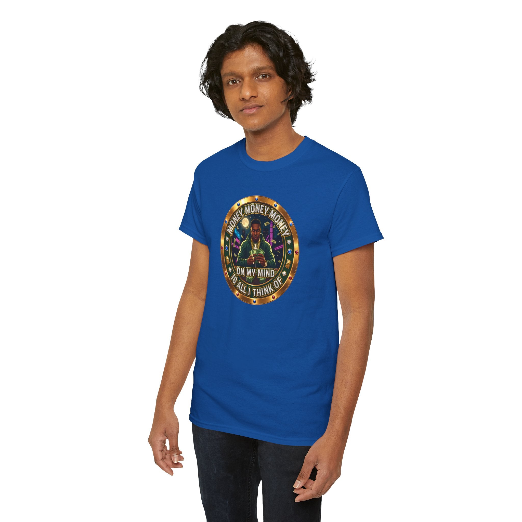 "Money On My Mind" Graphic Tee — Retro Casino Coin Design