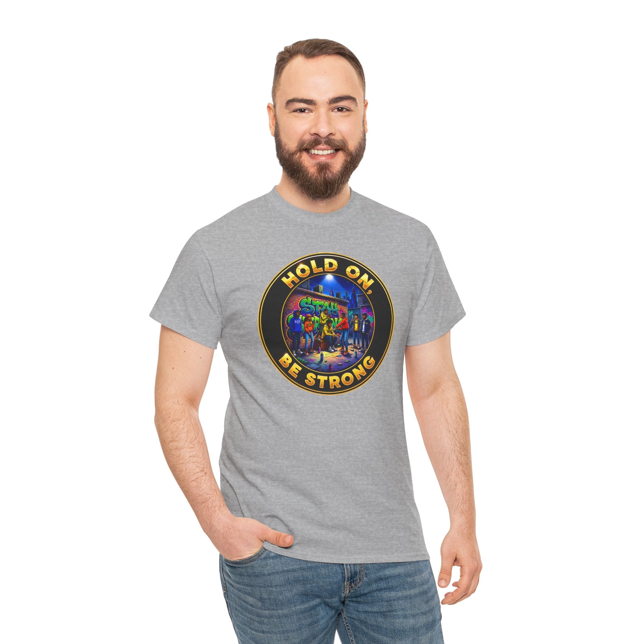 T-Shirt — 'Hold On Be Strong' Inspirational Retro Circle Graphic Tee