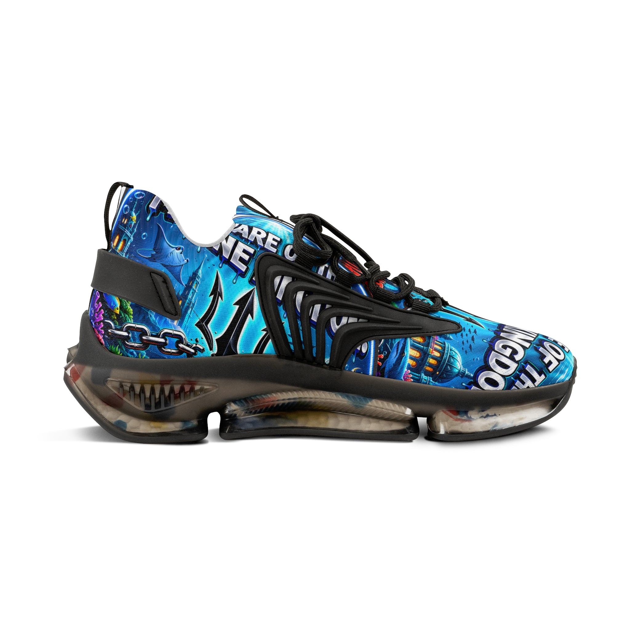 Men's Mesh Sneakers —"Beware Of The Marine Warrior"Ocean Trident Streetwear Running Shoes
