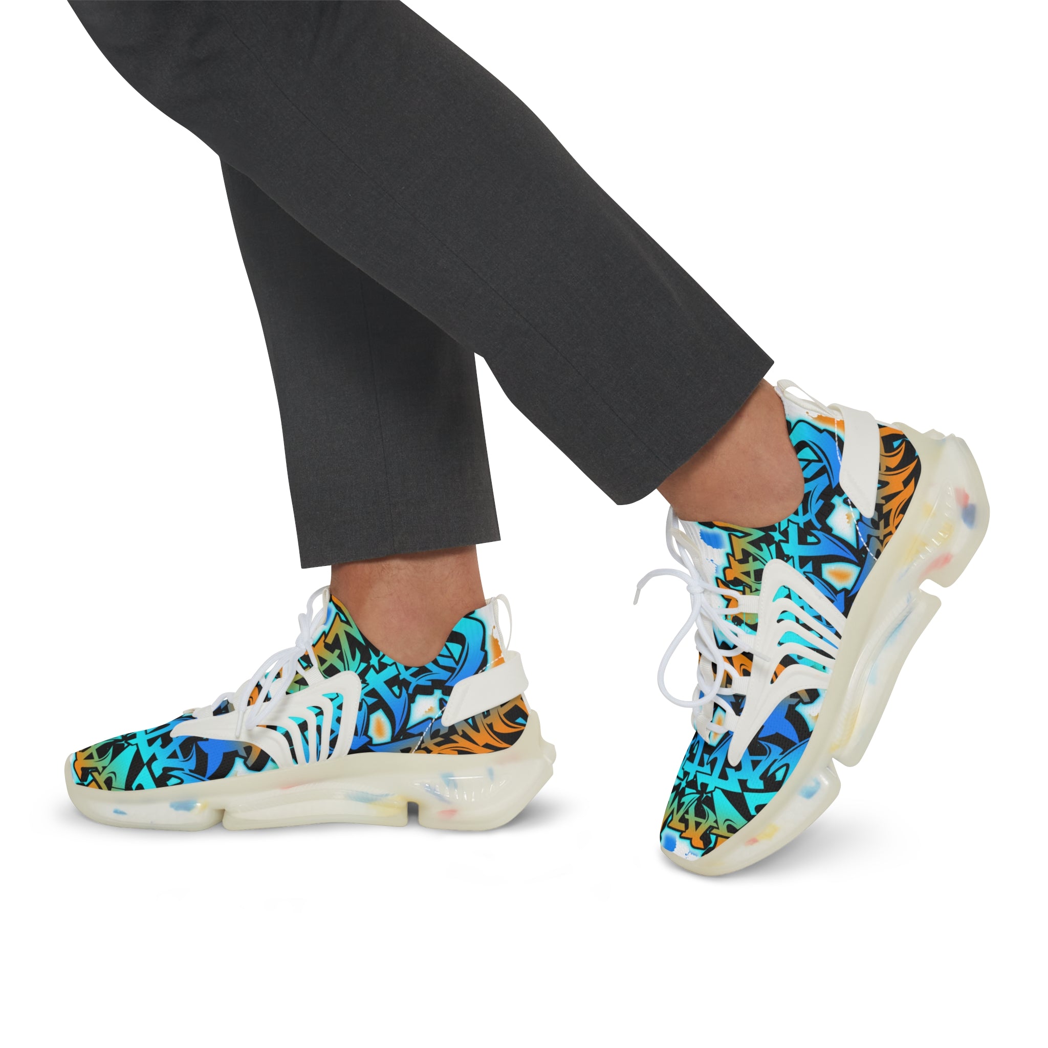 Mesh Sneakers —" Gamer Tatted Foreva" Graffiti Streetwear Athletic Shoes for Men