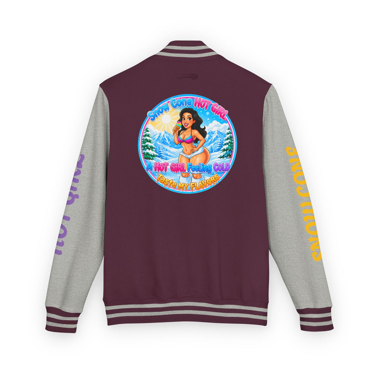 Letterman Jacket — 'SnowCone, Hot Girl' Retro Beach Graphic