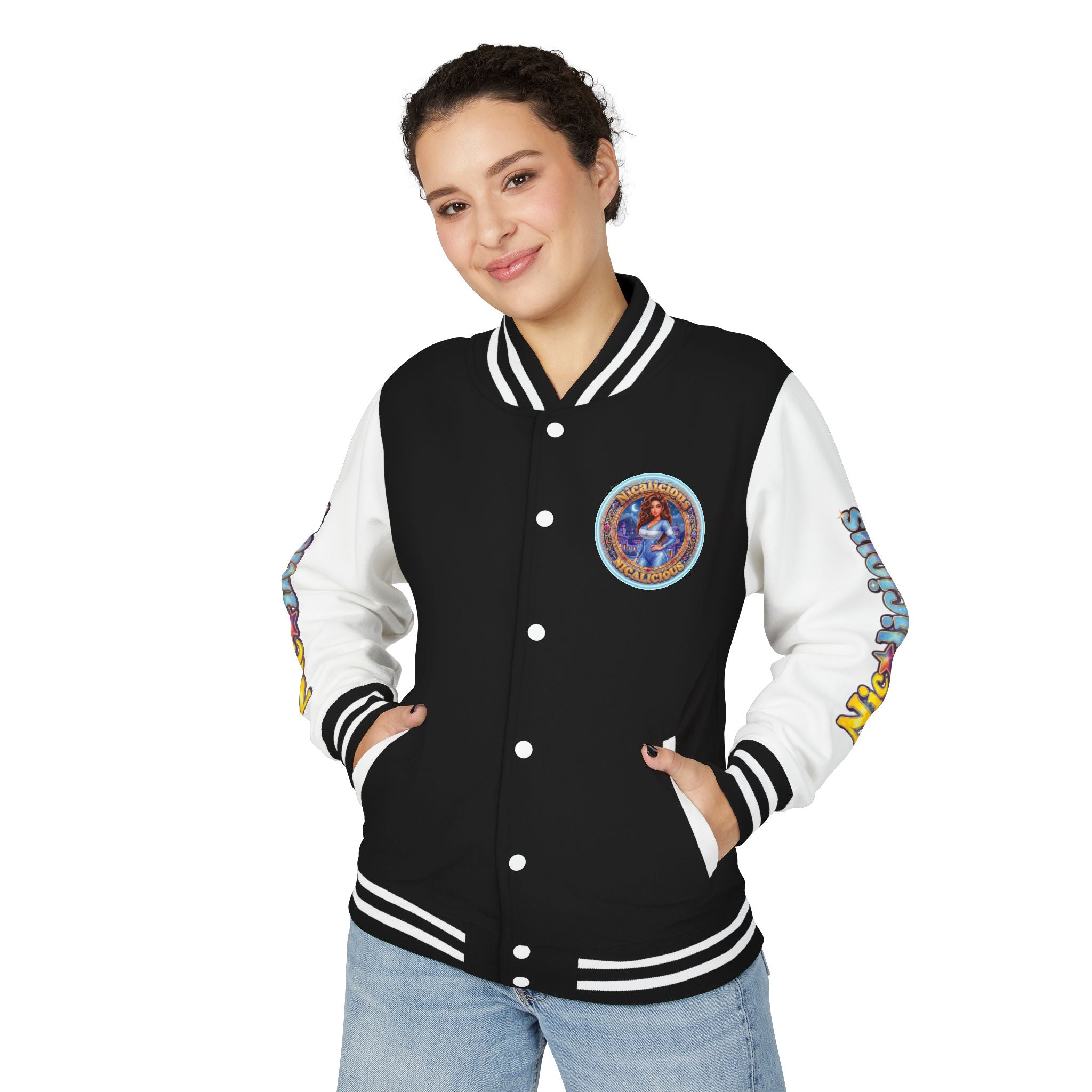 "Nicalicious" Letterman Jacket - Retro Pinup Graphic Varsity Bomber