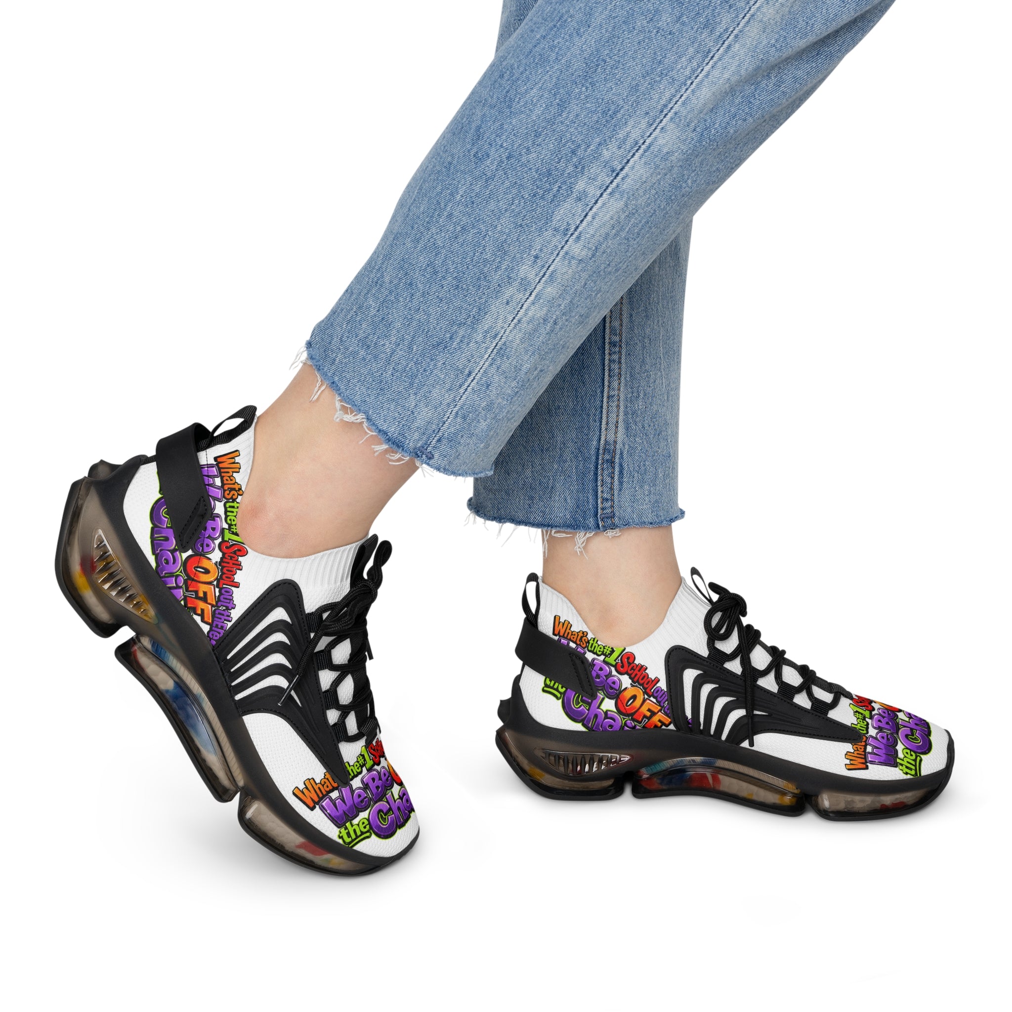 Mesh Sneakers — Colorful "We Be Off the Chain" Graphic Athletic Shoes