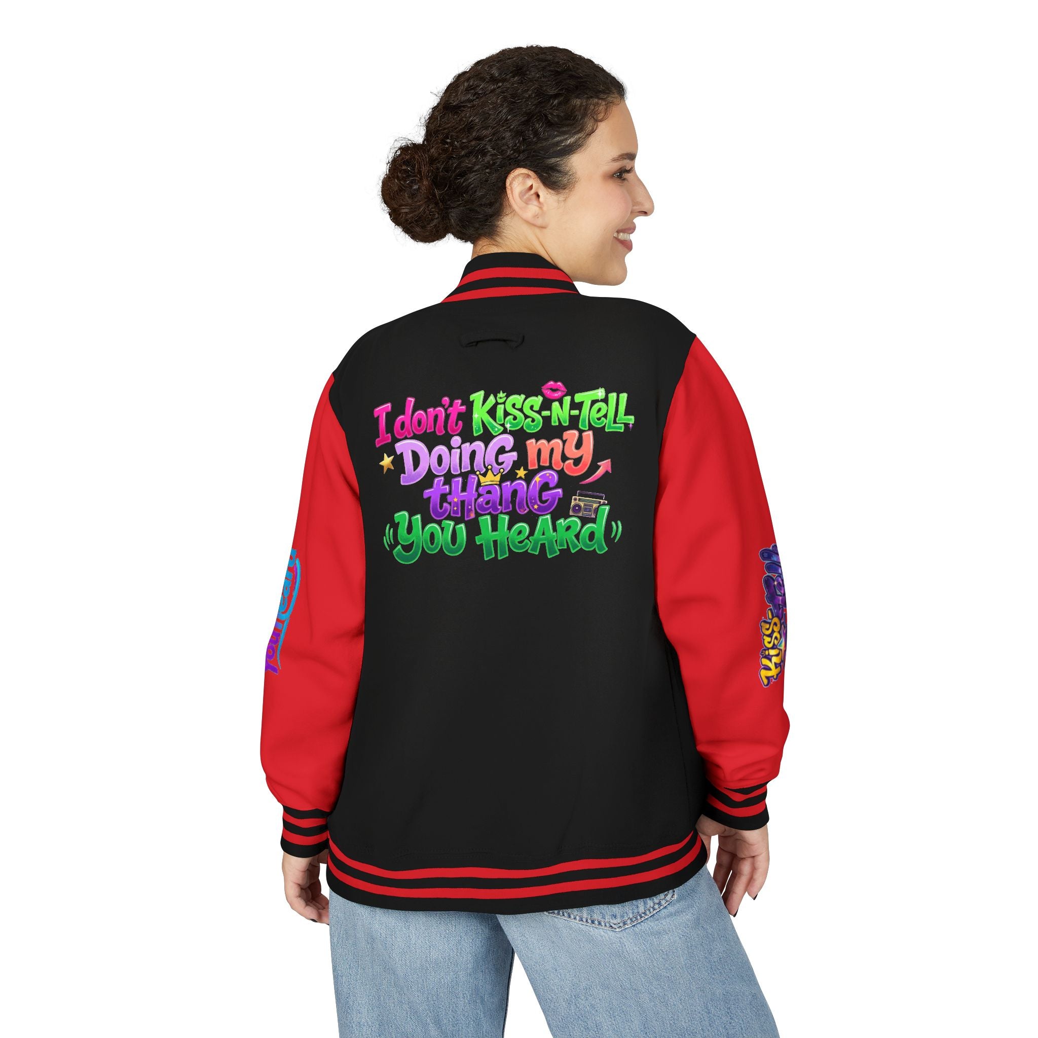 Letterman Jacket — "I Don't Kiss-N-Tell, Doing My Thang You Heard" Colorful Streetwear