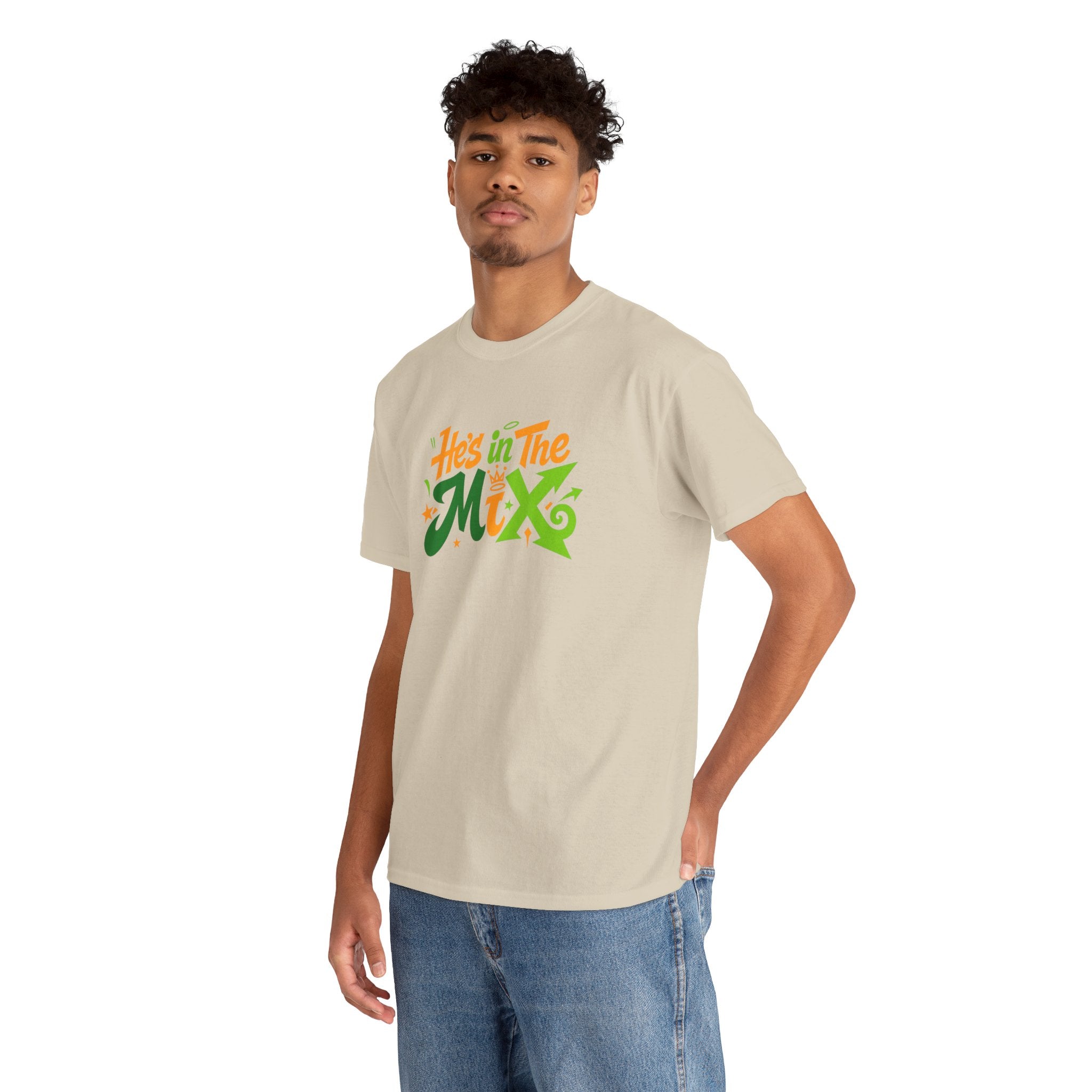 "He's in the Mix" T-Shirt — Retro Green & Orange DJ/Music Tee