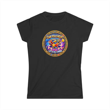 "Can You Cheer? Let's All Cheer" Women’s Graphic Tee — Colorful Cheerleading Spirit Shirt