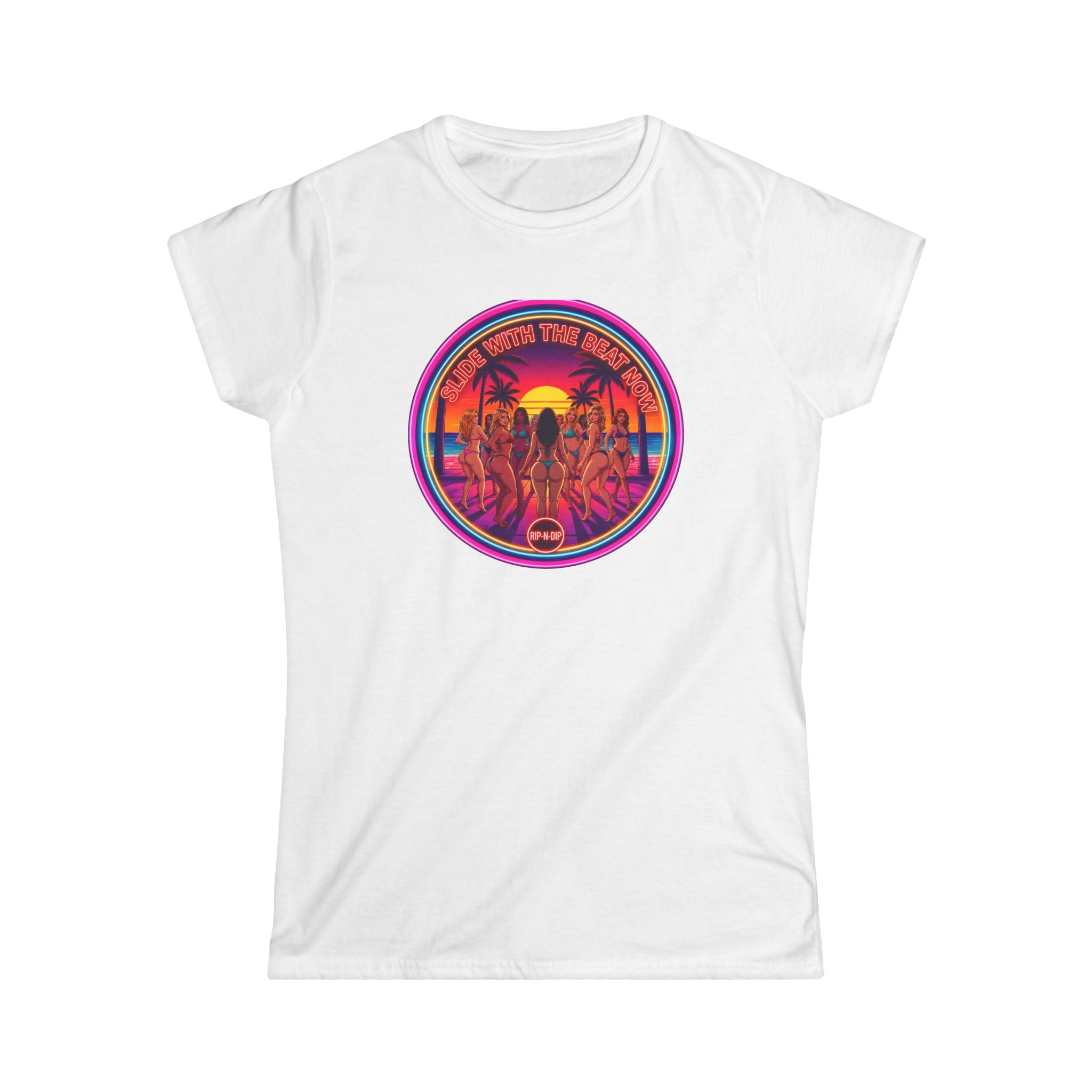 Women's Tee - " Slide With The Beat Now " Classic White Softstyle Short Sleeve