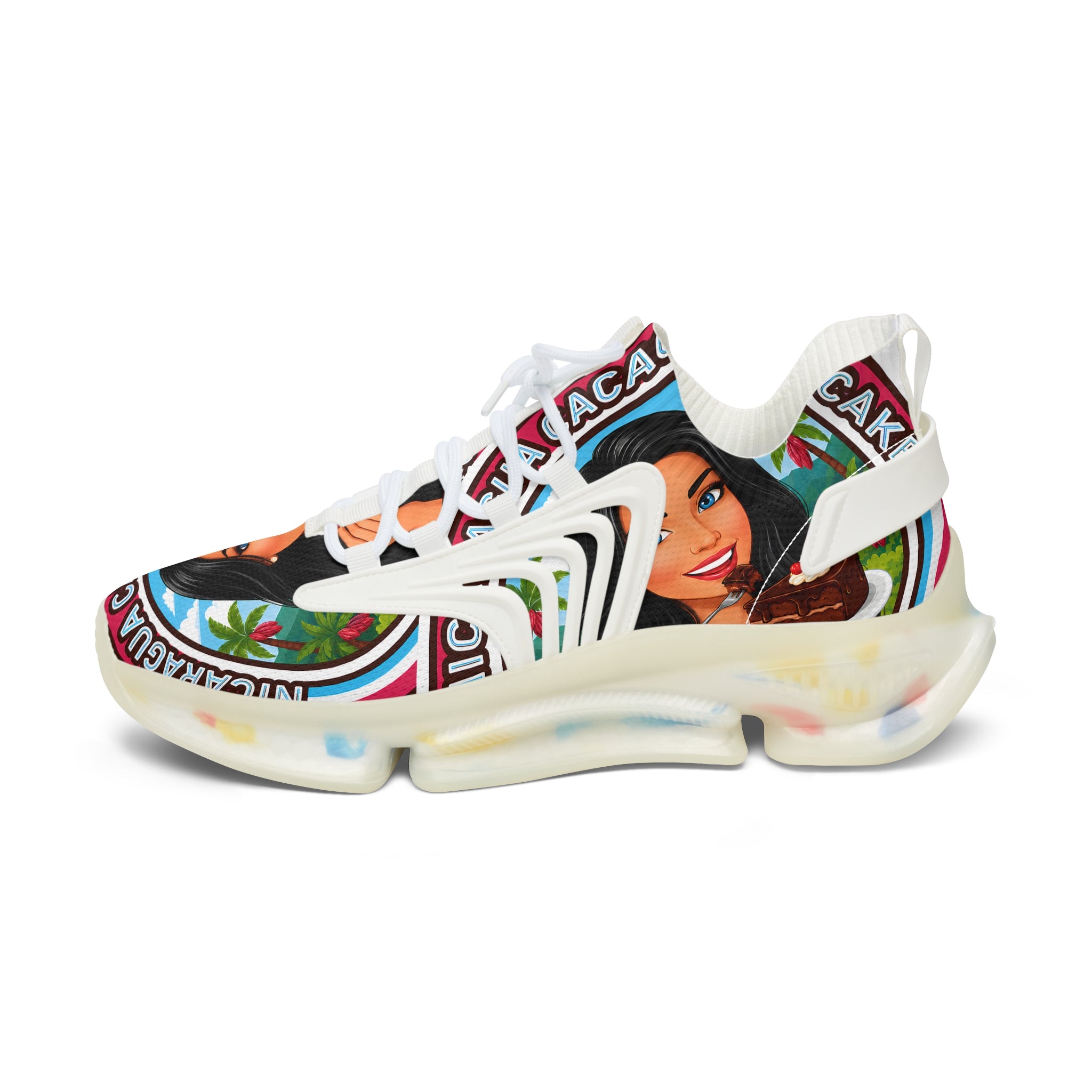 Women’s Mesh Sneakers — Retro "Nicaragua Cacao Shortcake" Graphic Athletic Shoes