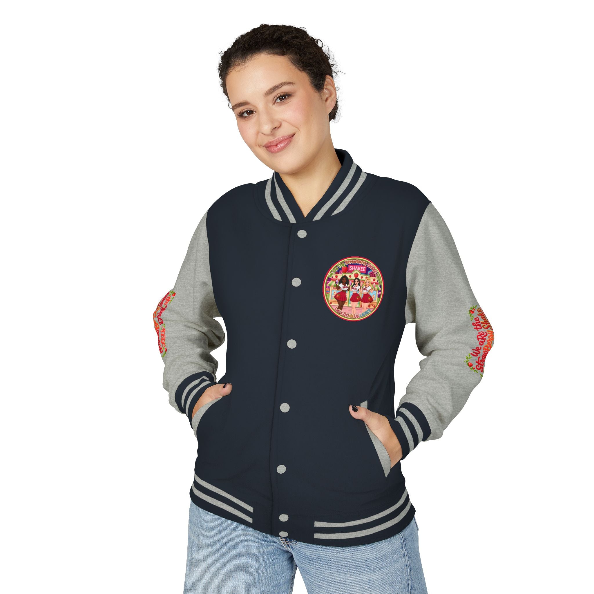 Letterman Jacket — " We Are The Strawberry Shake Ladies " Retro 'Shakee' Strawberry Girls Varsity Jacket