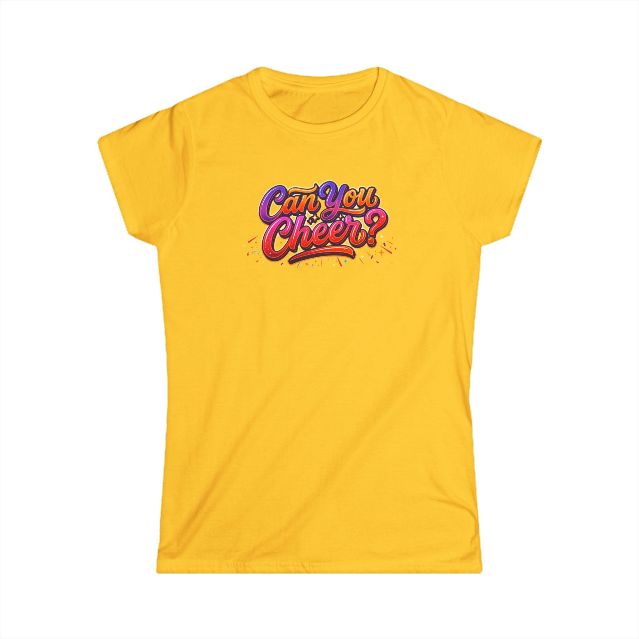 Women's Tee — "Can You Cheer" Colorful Retro Script Graphic