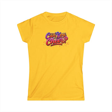 Women's Tee — "Can You Cheer" Colorful Retro Script Graphic