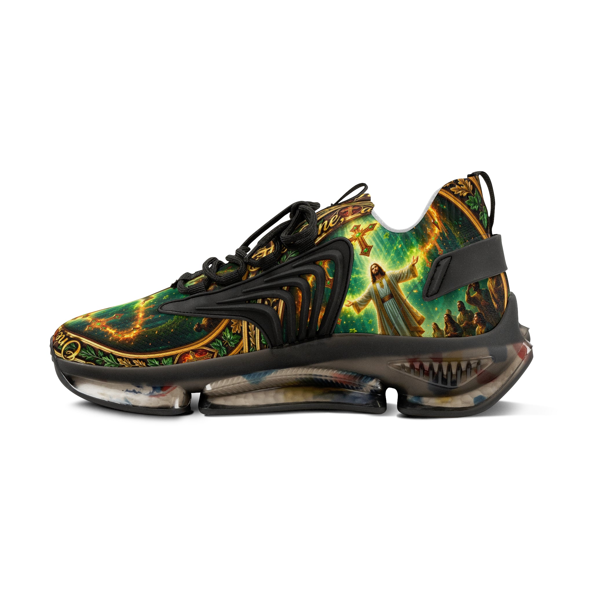 Men's Mesh Sneakers — " The One And Only Jesus Christ " Vintage Celtic Sword & Shield Athletic Shoes