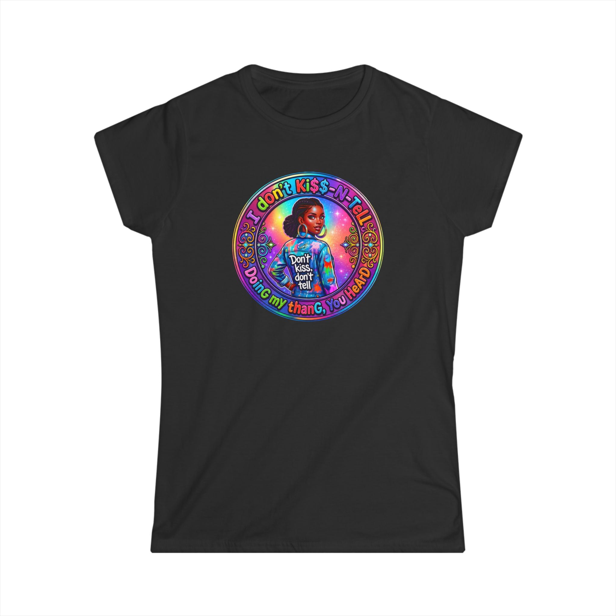 Women's Tee - 'I Don't Kiss-N-Tell" 'Retro Rainbow Graphic