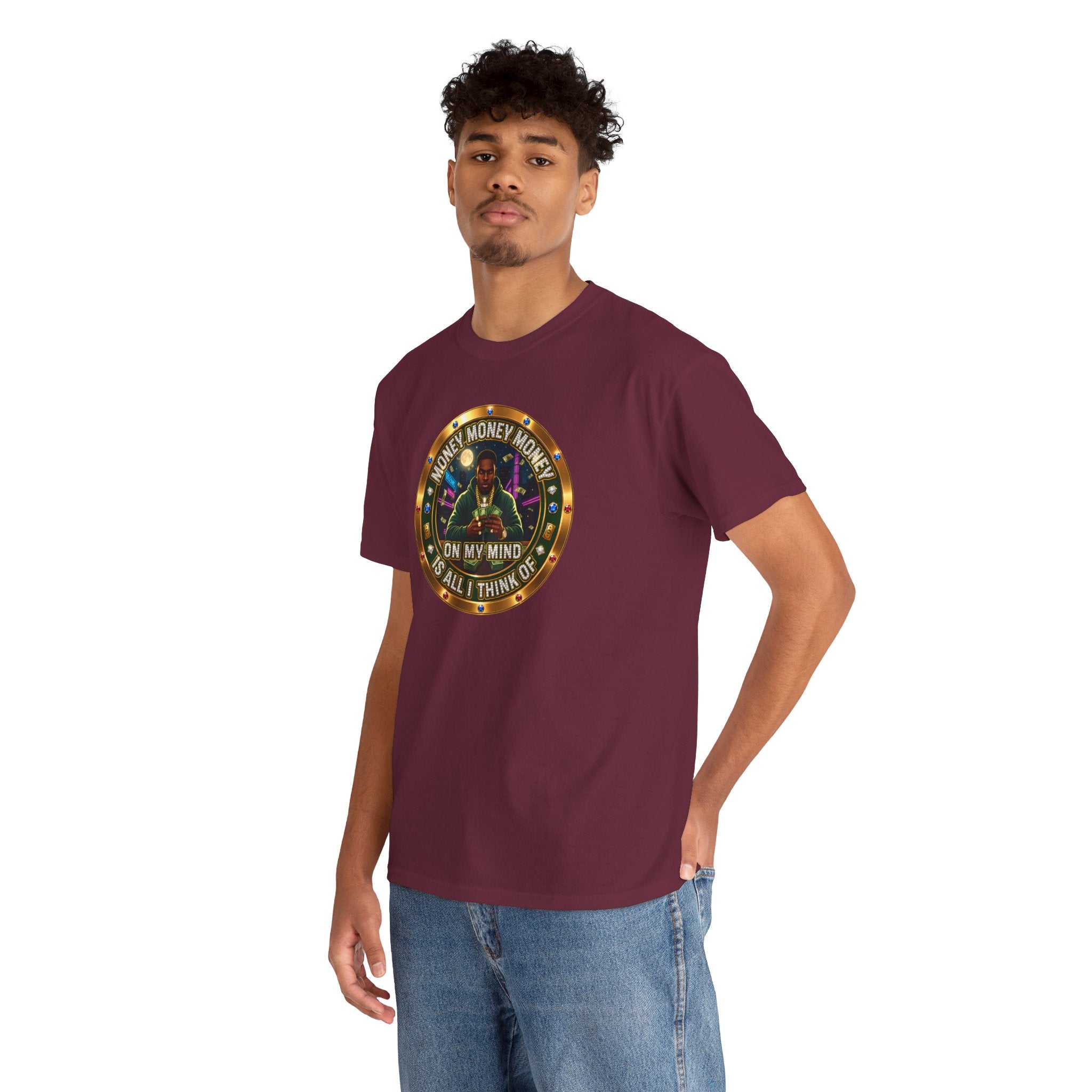 "Money On My Mind" Graphic Tee — Retro Casino Coin Design