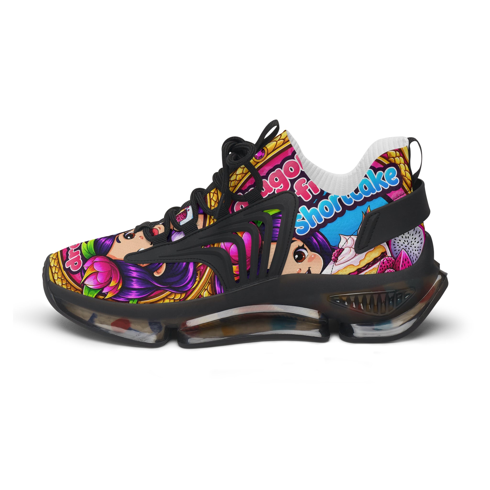 "Dragon Fruit Shortcake" Graphic Women's Mesh Sneakers — Colorful Cartoon Athletic Shoes