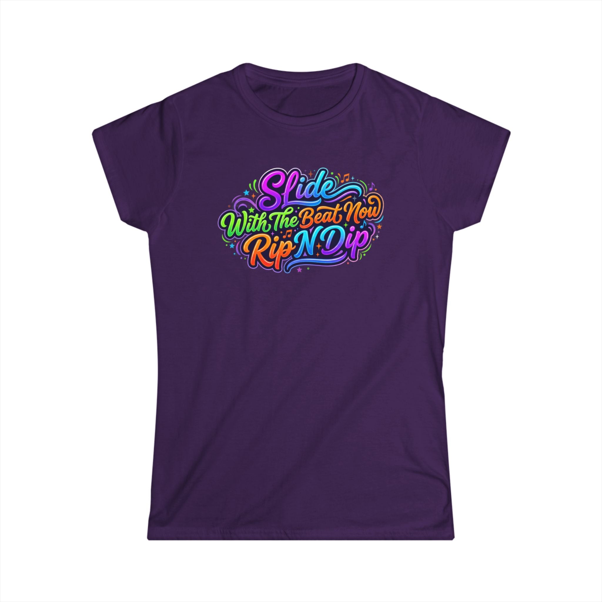 Women's Tee — "Slide With The Beat Now Rip N Dip" Colorful Retro Dance Graphic