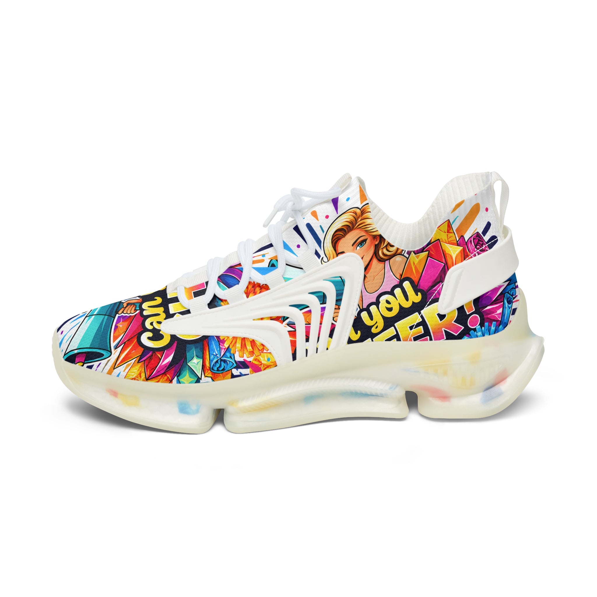 Women's Mesh Sneakers — Colorful Pop Art 'Can You Cheer Graphic Runner