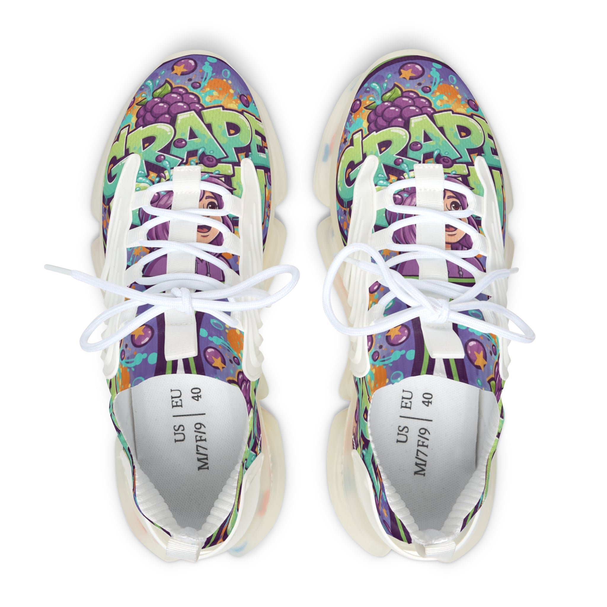 Grape Graffiti Mesh Sneakers — " Grape Run" Colorful Streetwear Athletic Shoes