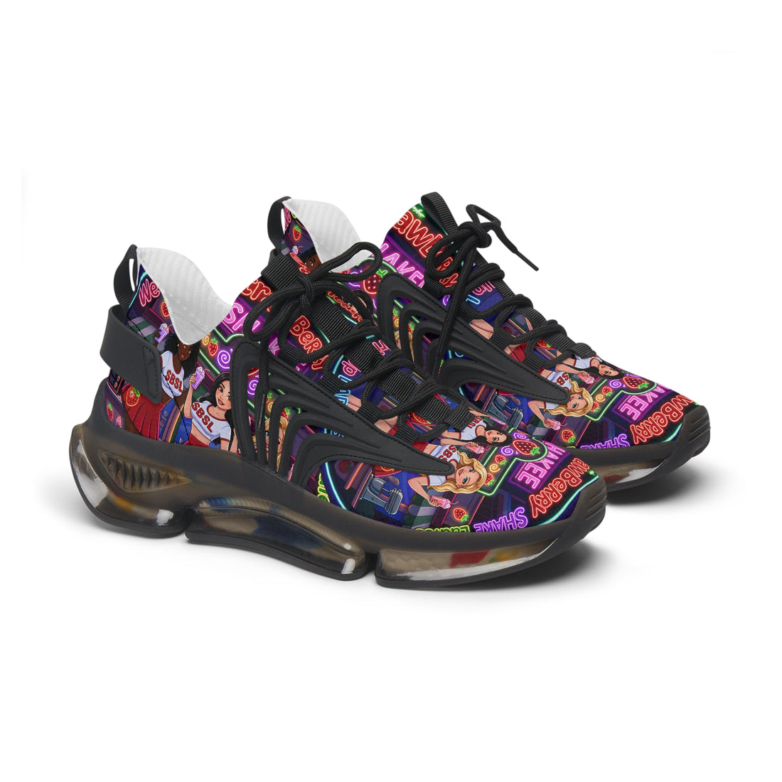 Women’s Mesh Sneakers  " Strawberry Shake "— Colorful Retro Dance Crew Graphic