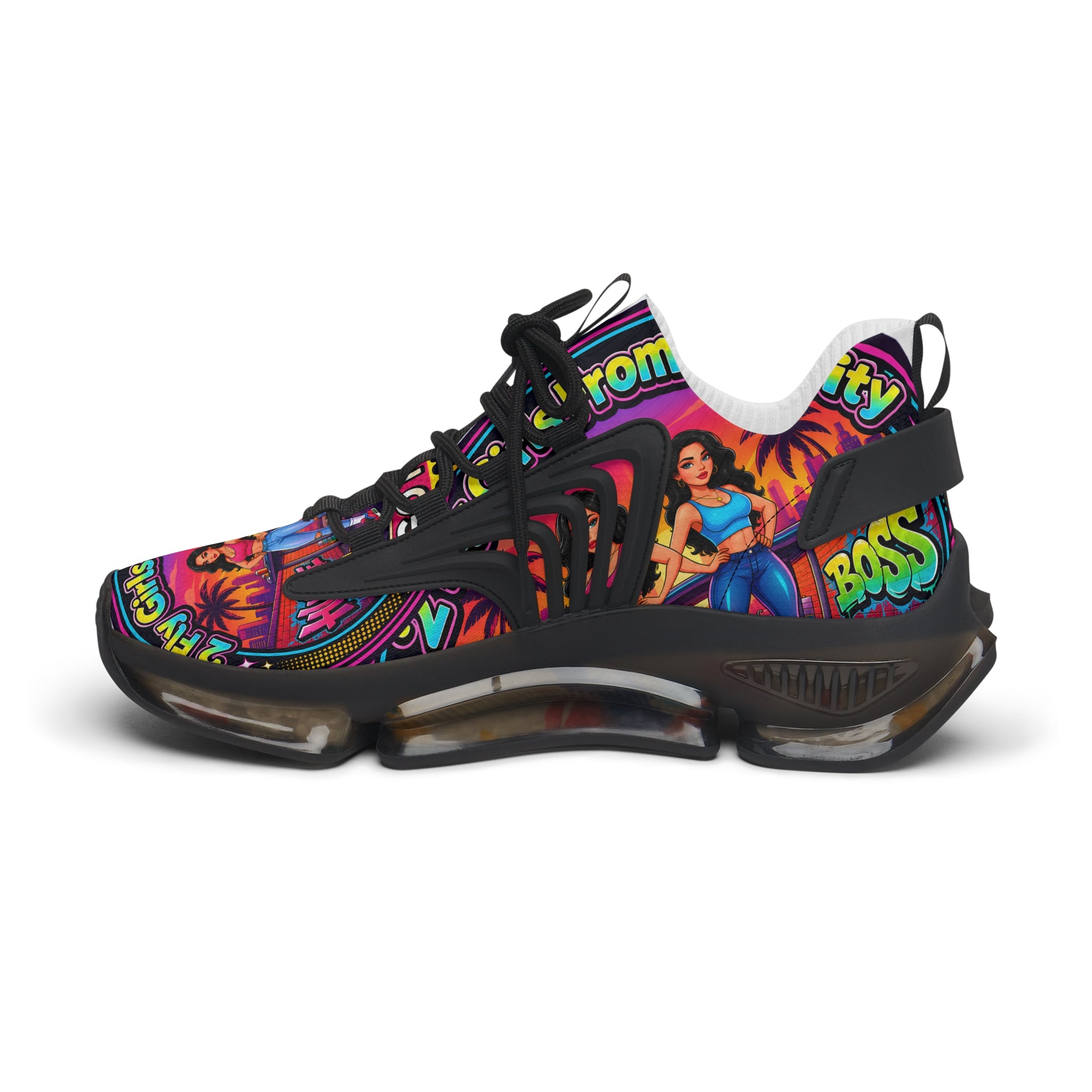 Women’s Mesh Sneakers — Colorful Retro '2Fly Girls From The City' Graphic Athletic Shoes