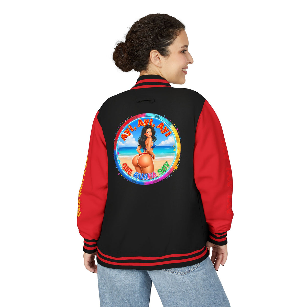 Letterman Jacket – Retro Beach Pinup Varsity Jacket with 'Ayi Ayi Ayi' Graphic