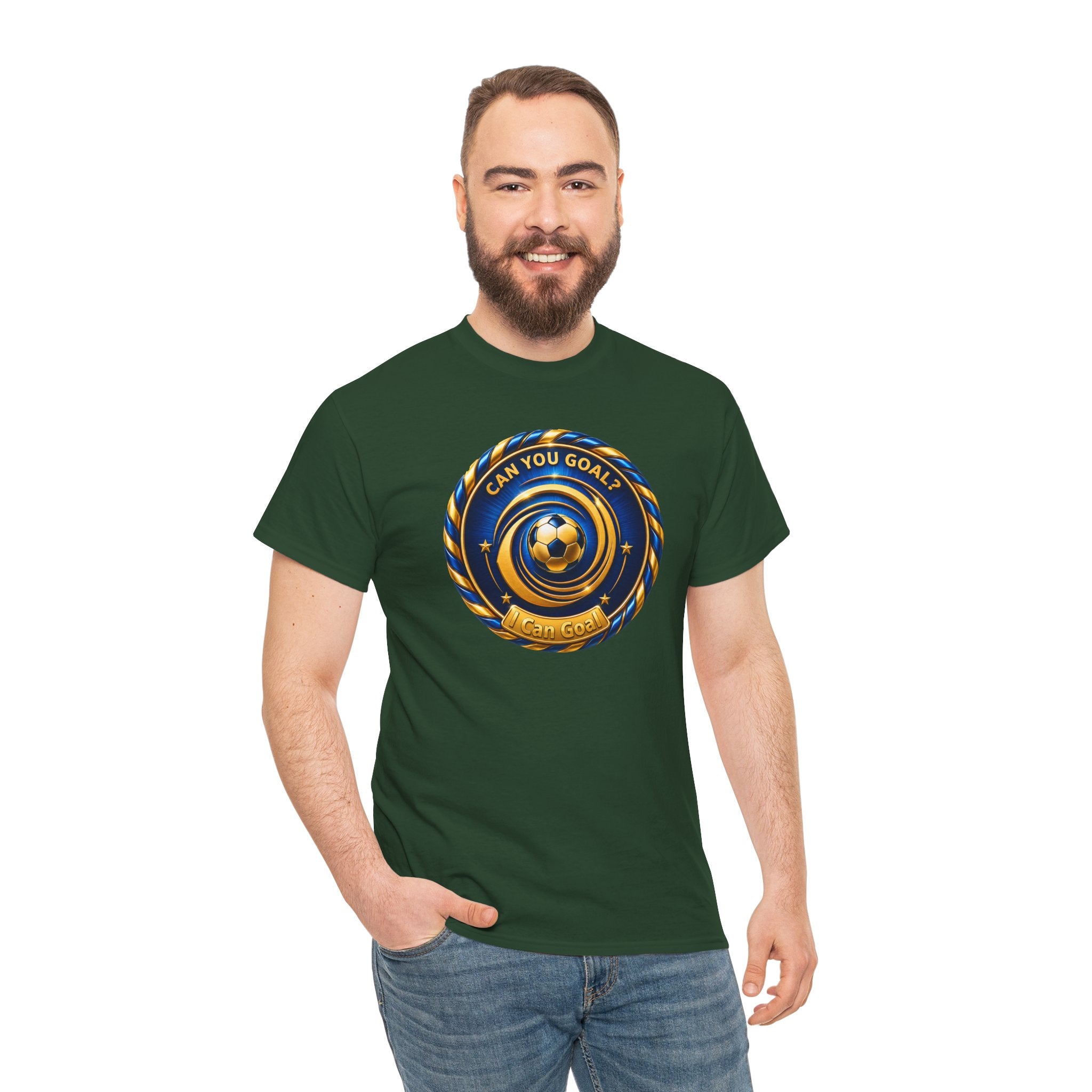 Soccer Badge Tee — "Can You Goal?" Graphic Soccer Shirt