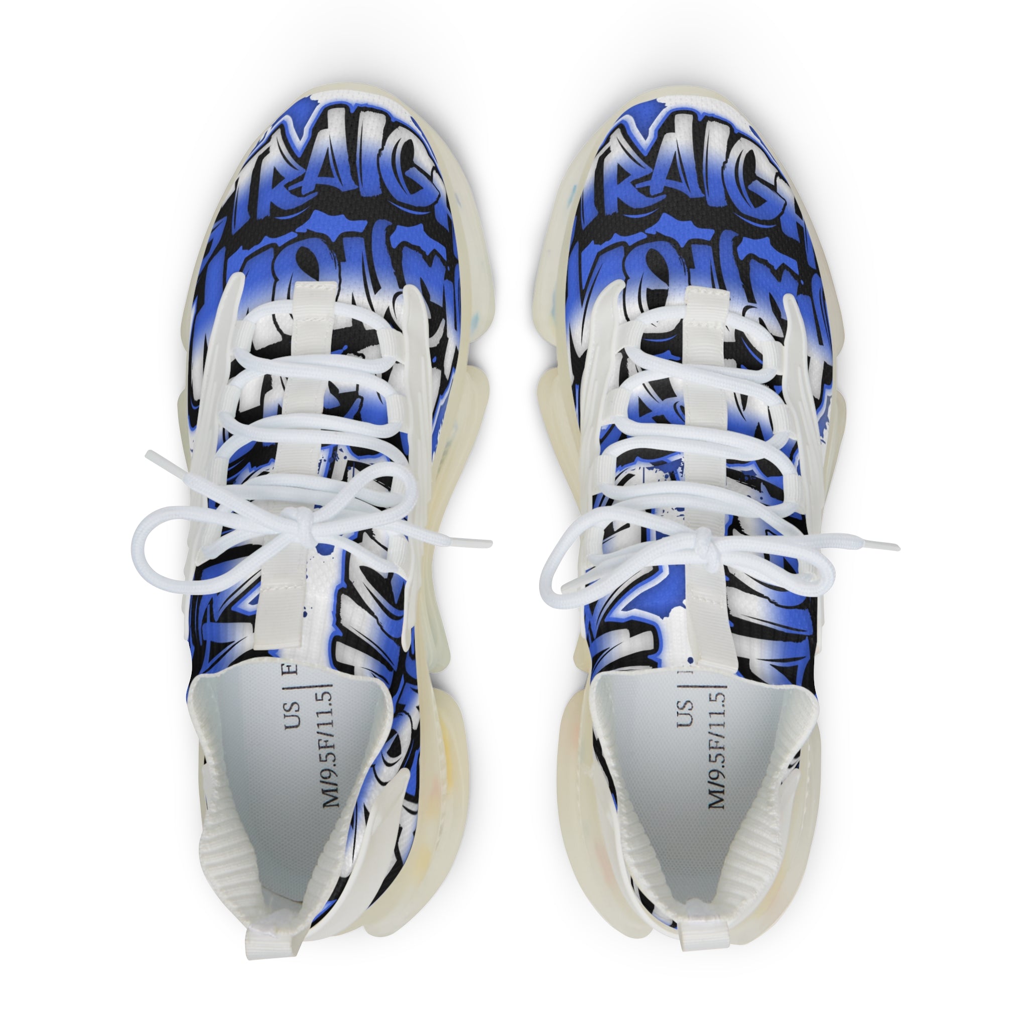 Men's Blue Graffiti Mesh Sneakers — "Straight Money Crew" Breathable Streetwear Athletic Shoes