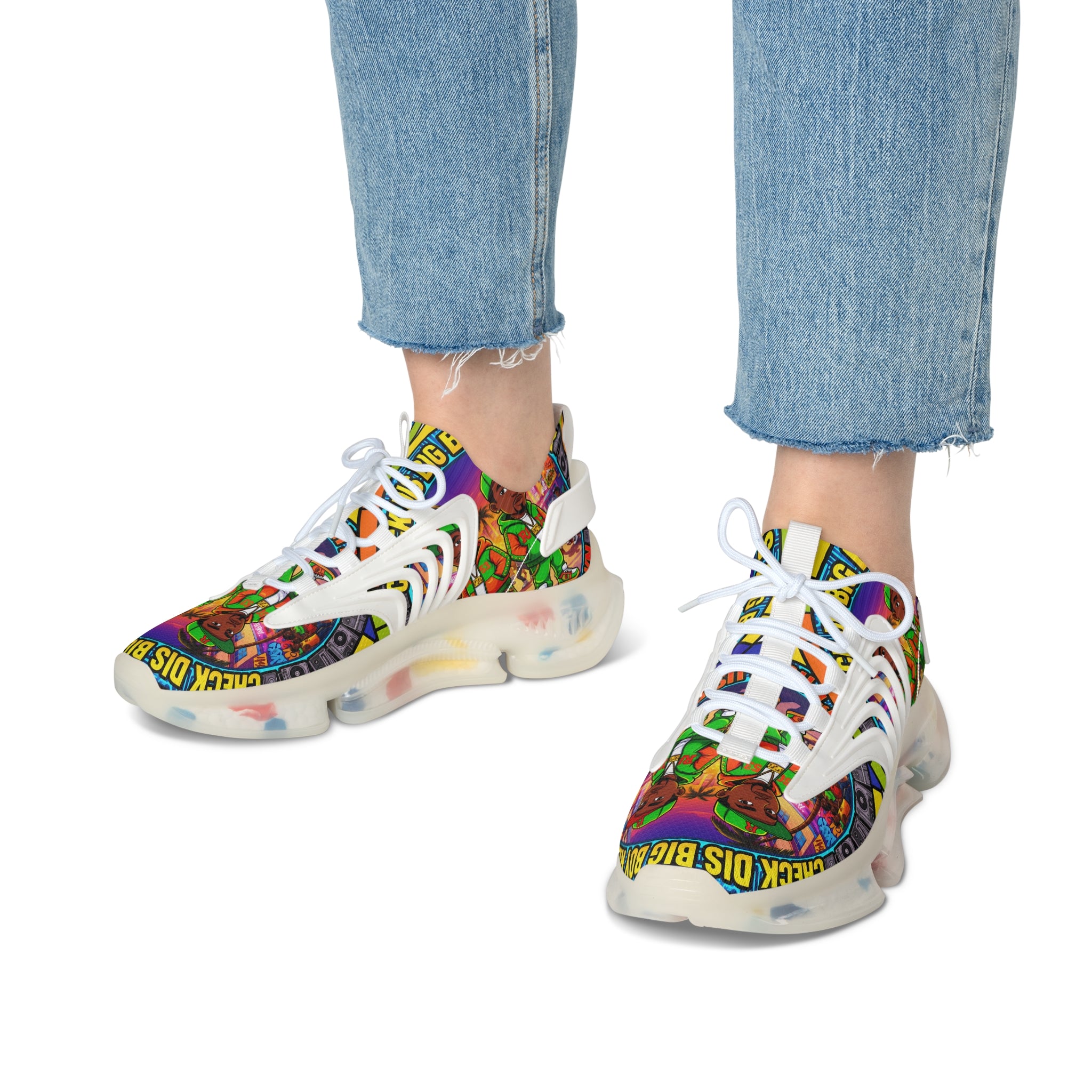 Women's Mesh Sneakers — Colorful Retro 'Check Dis Big Boy Remix' Graphic Trainers