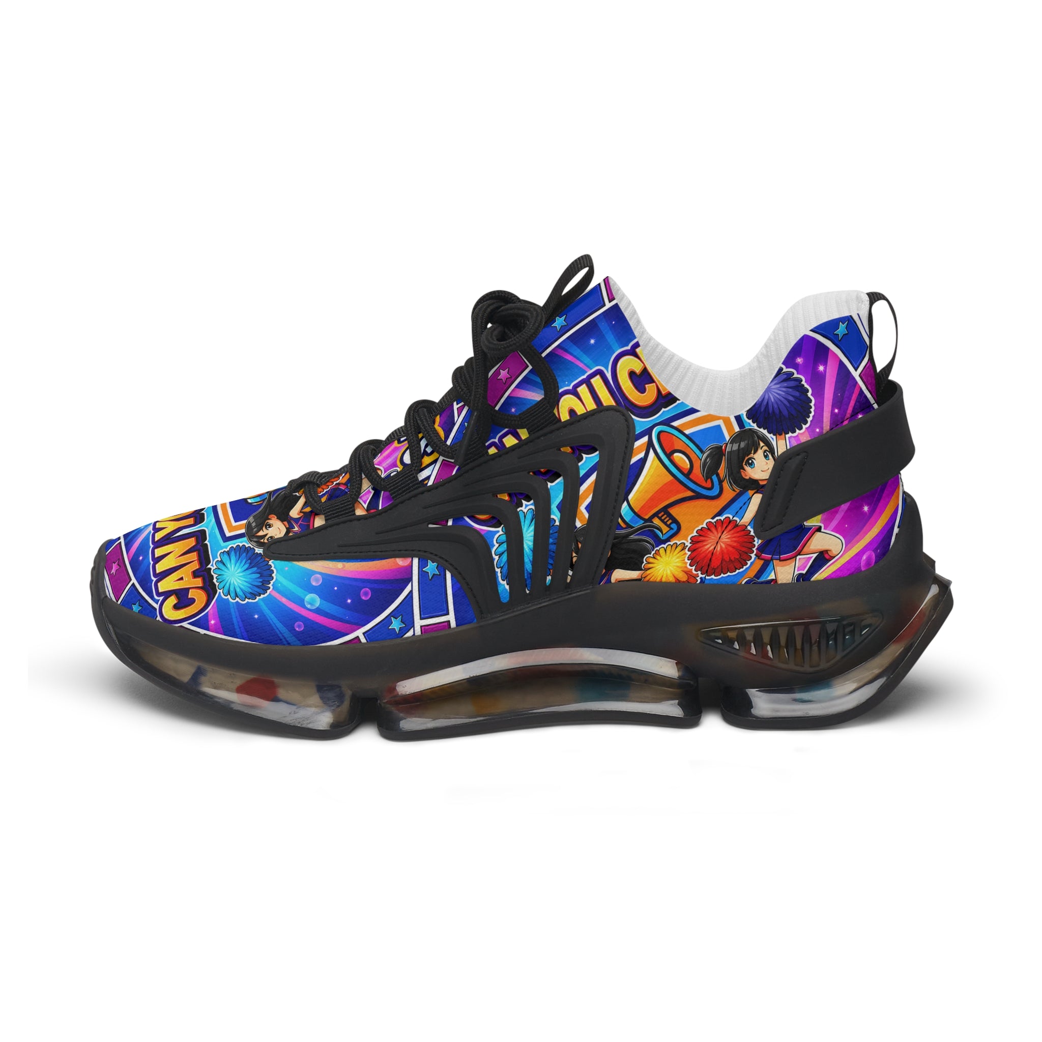 Women's Mesh Sneakers " Can You Cheer?" — Colorful Retro Graphic Athletic Shoes